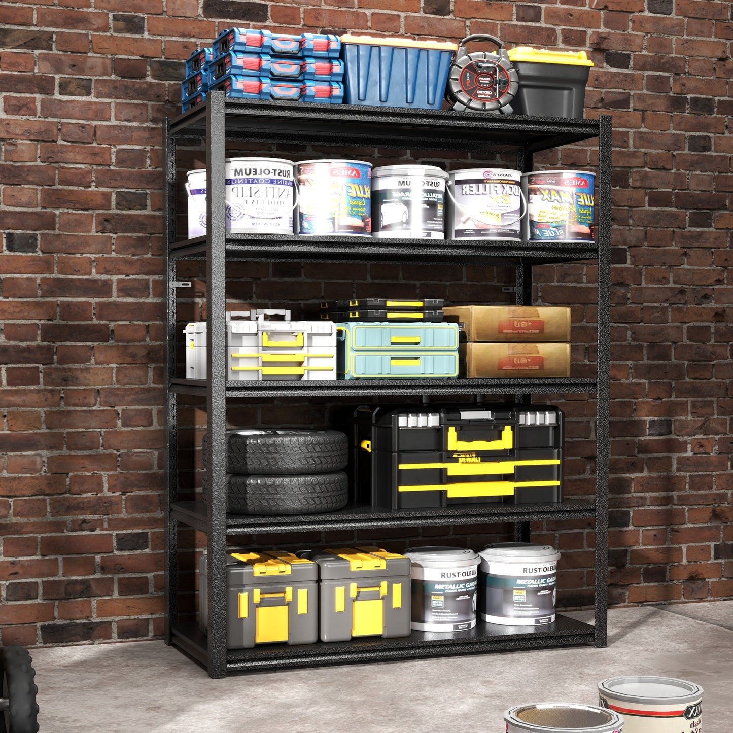 VIYET 72" 5-Tier Heavy-Duty Metal Storage Shelves - 2000lbs Total Capacity Adjustable 35.4" W Rack for Garage, Kitchen & Warehouse, Black