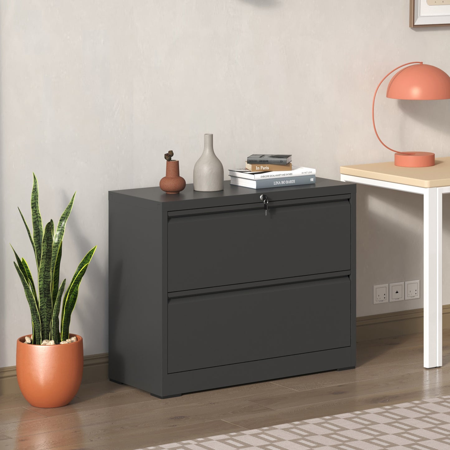 VIYET Locking Lateral File Cabinet, Heavy Duty Steel Filing Cabinet for Home Office, Silent Full Extension Drawers, Fits Letter, Legal & A4 Files