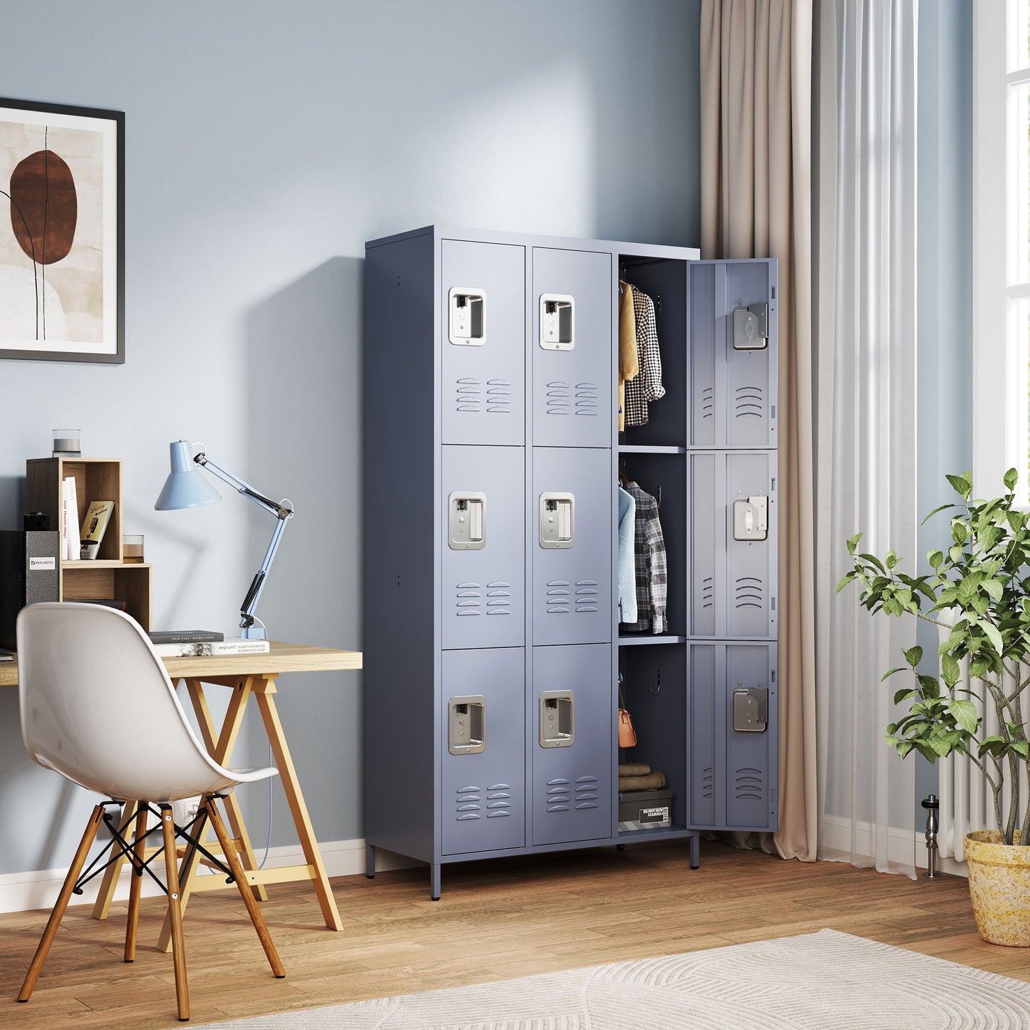 VIYET 72" Metal Storage Locker, 9 Door Lockable Employee Locker Cabinet, Freestanding Steel Locker for School, Office, Gym & Garage, Gray