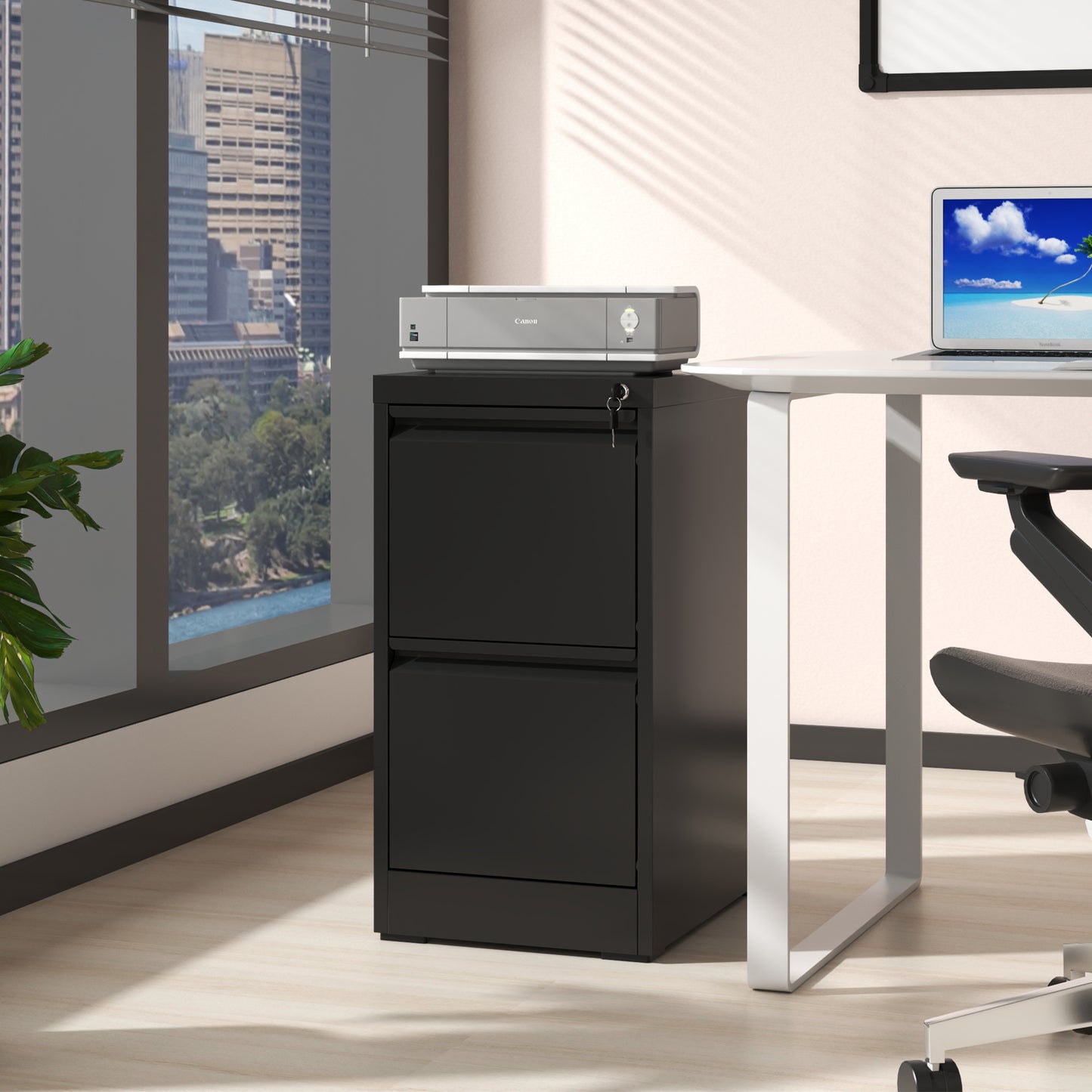 VIYET 28" Vertical 2-Drawer Metal File Cabinet with Lock, Compact Lockable Filing Cabinet for Home Office, Fits Letter, Legal & A4 Files