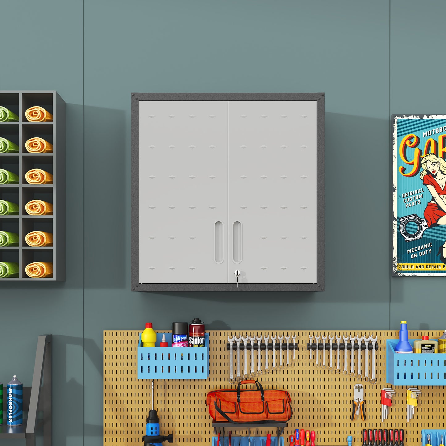 VIYET 30"H Wall-Mounted Metal Storage Cabinet - Adjustable Shelf + Locking Doors, Thickened Alloy Steel, Modern for Garage/Office/Warehouse/Utility Room