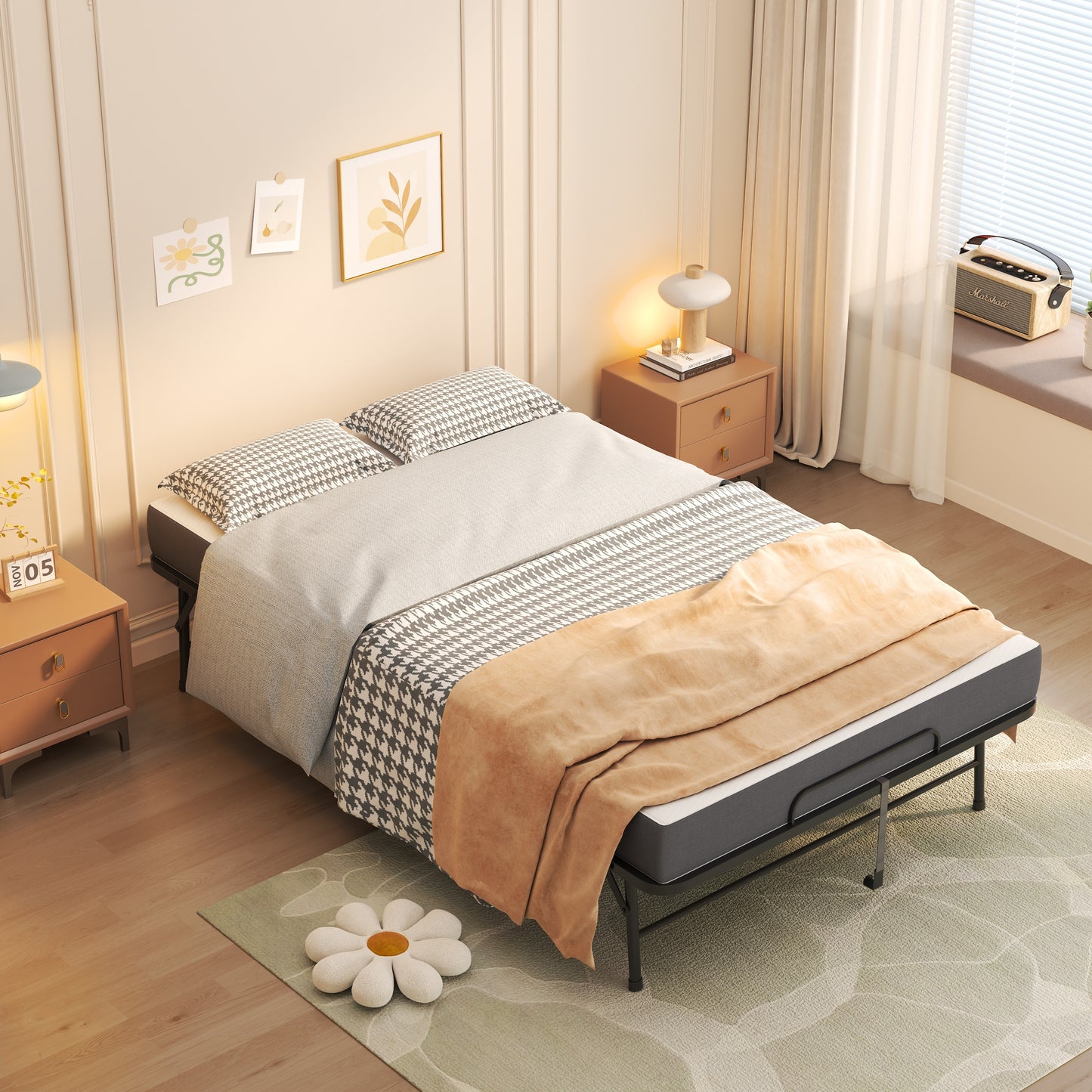 VIYET Folding Bed with Adjustable Headboard, 5" Memory Foam Mattress, 450LB Heavy Duty Rollaway Guest Bed with Wheels for Adults