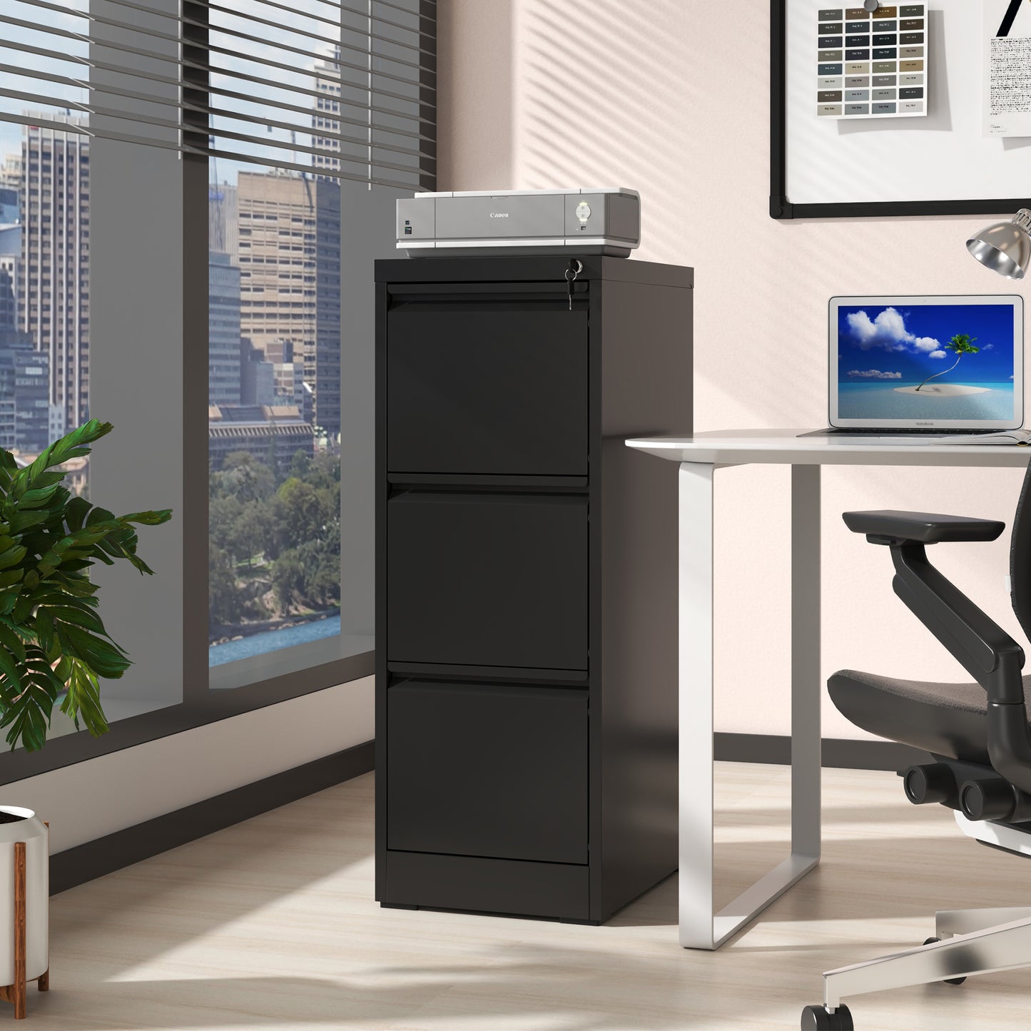 VIYET 40" Black Vertical 3-Drawer Metal File Cabinet with Lock, Tall Locking Filing Cabinet for Home Office, Fits Letter, Legal & A4 Files