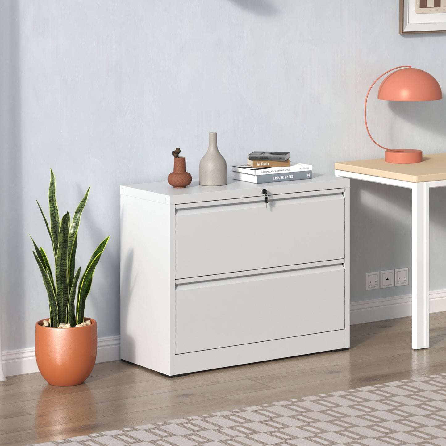 VIYET Locking Lateral File Cabinet, Heavy Duty Steel Filing Cabinet for Home Office, Silent Full Extension Drawers, Fits Letter, Legal & A4 Files