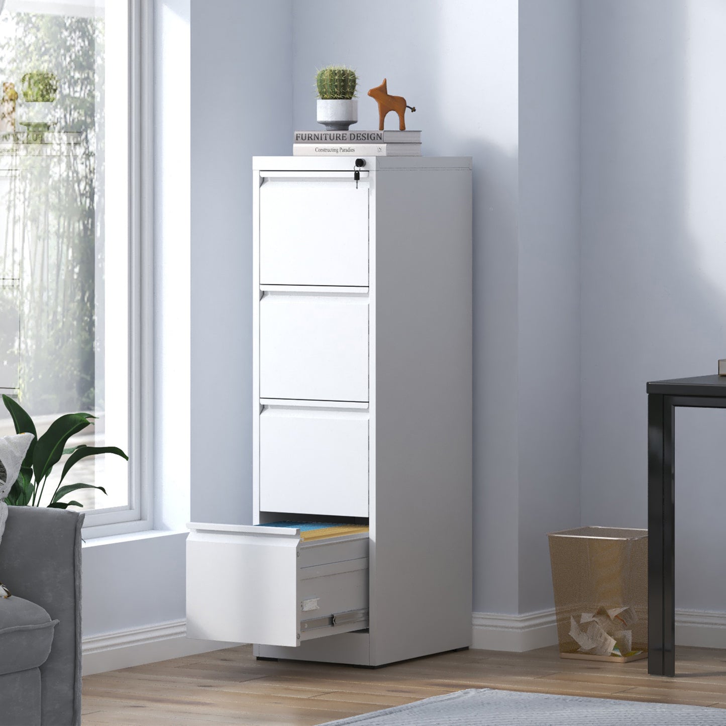 VIYET 52" 4-Drawer Metal Vertical File Cabinet with Lock, Tall Slim Locking Filing Cabinet for Home Office, Fits Letter, Legal & A4 Files