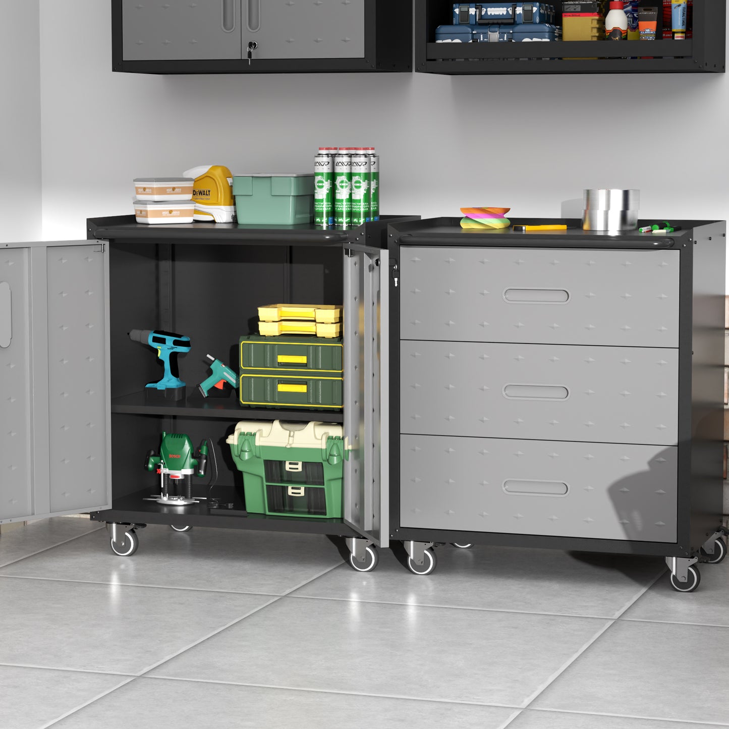 VIYET 31"H Heavy-Duty Mobile Steel Cabinet,Lockable (2 Keys)+Adjustable Shelf,360° Silent Casters, DIY Worktop, Garage/Home/Office/Kitchen