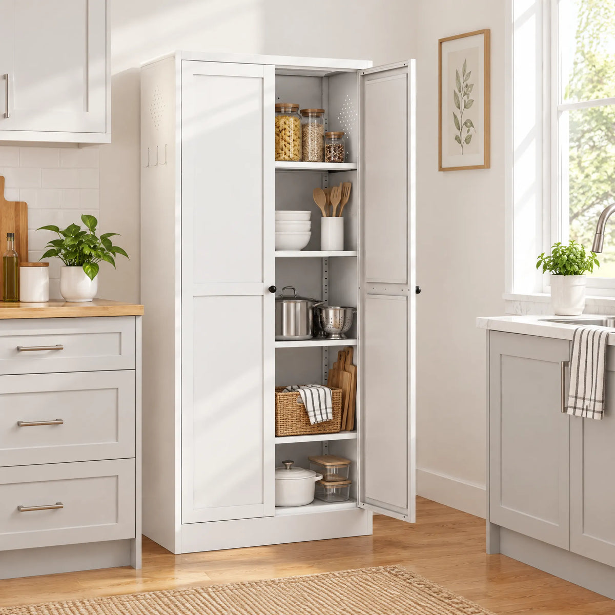 VIYET 61" Metal Pantry Cabinet, 4 Adjustable Shelves, Freestanding Kitchen Storage Cabinet, Slim Food Organizer for Kitchen, Dining Room