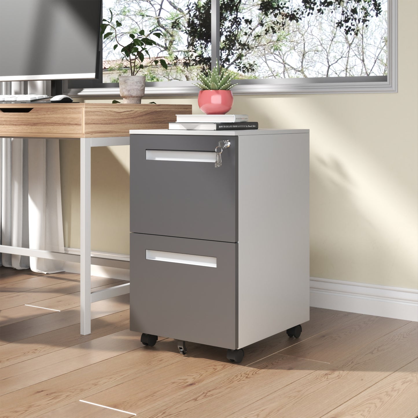 VIYET 18H" 2-Drawer Mobile File Cabinet,All-Steel Lockable Storage on 360°Wheels,Fully Assembled for Home/Commercial Office (Holds A4/Letter/Legal,White)
