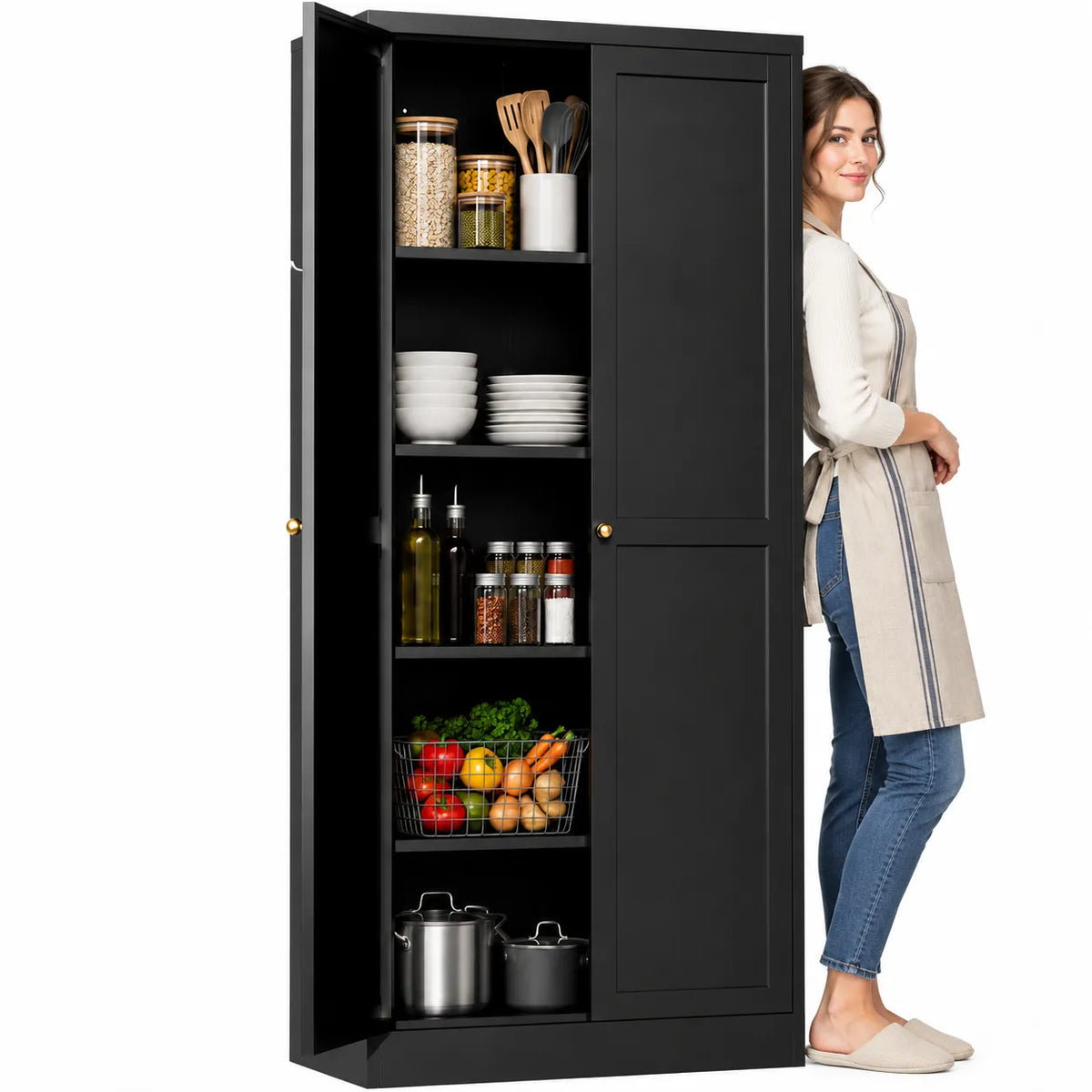 VIYET 61" Metal Pantry Cabinet, 4 Adjustable Shelves, Freestanding Kitchen Storage Cabinet, Slim Food Organizer for Kitchen, Dining Room