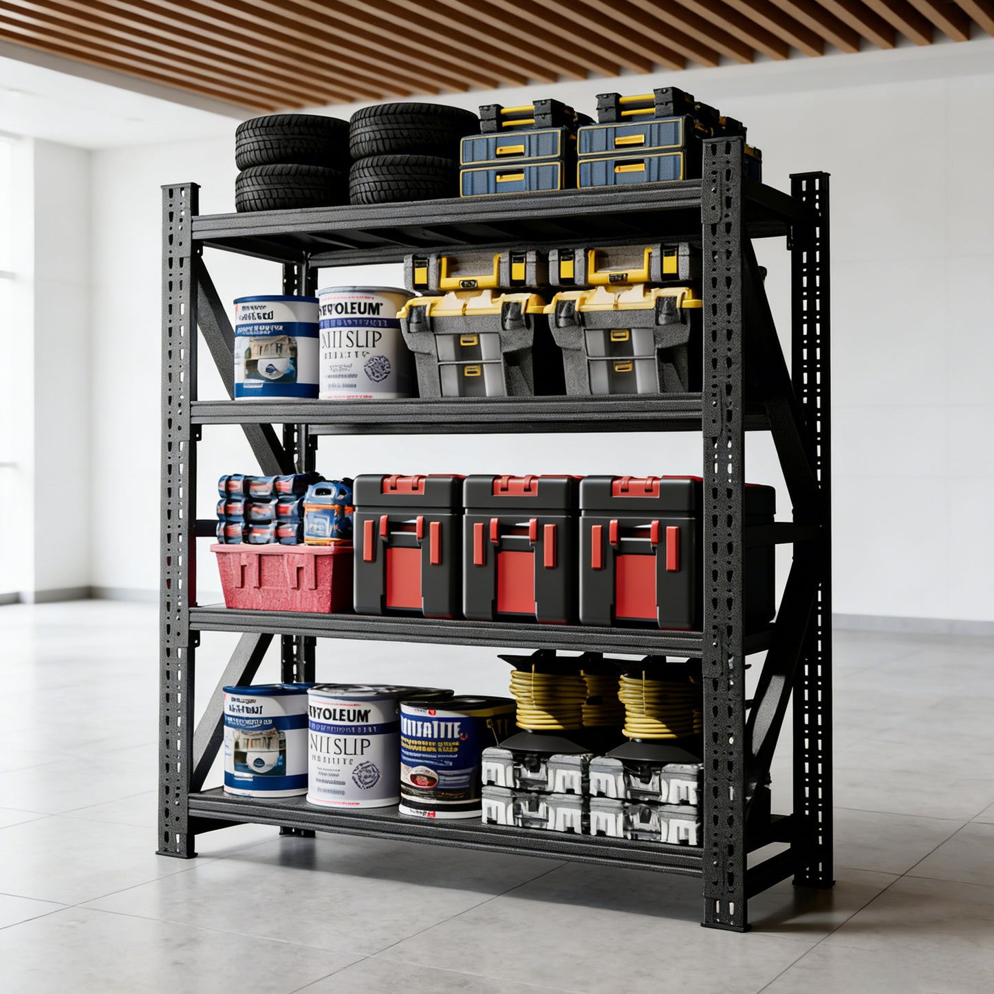 VIYET 69"H 4-Tier Heavy Duty Metal Garage Storage Shelves, 4000 LBS Adjustable Industrial Steel Shelving Unit, Open Rack for Warehouse Basement Workshop, Black