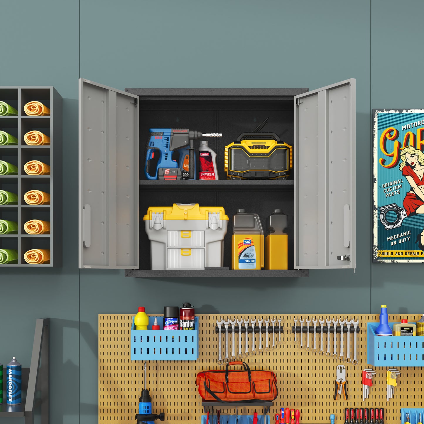 VIYET 30"H Wall-Mounted Metal Storage Cabinet - Adjustable Shelf + Locking Doors, Thickened Alloy Steel, Modern for Garage/Office/Warehouse/Utility Room