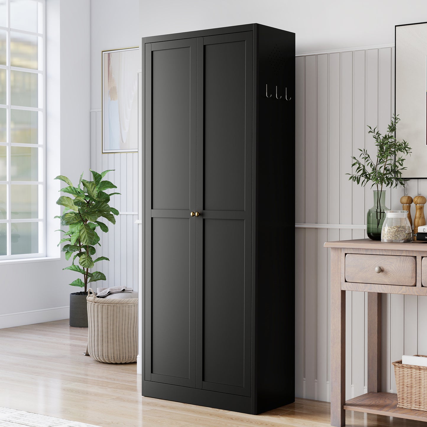 VIYET 72" Black Metal Kitchen Pantry Cabinet with Doors, 5 Adjustable Shelves, Heavy-Duty Tool-Free Freestanding Organizer