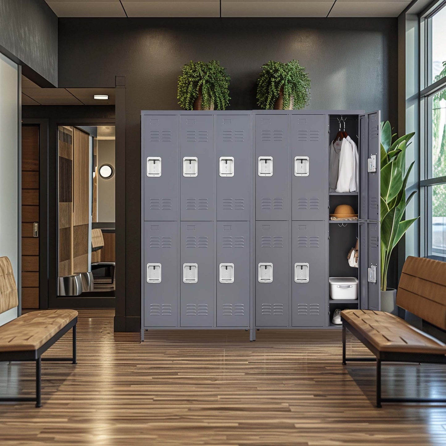 VIYET 72"H 6-Door Metal Locker Cabinet, Gray Steel Storage w/ Independent Locks (for Employee/Gym/Office/School)