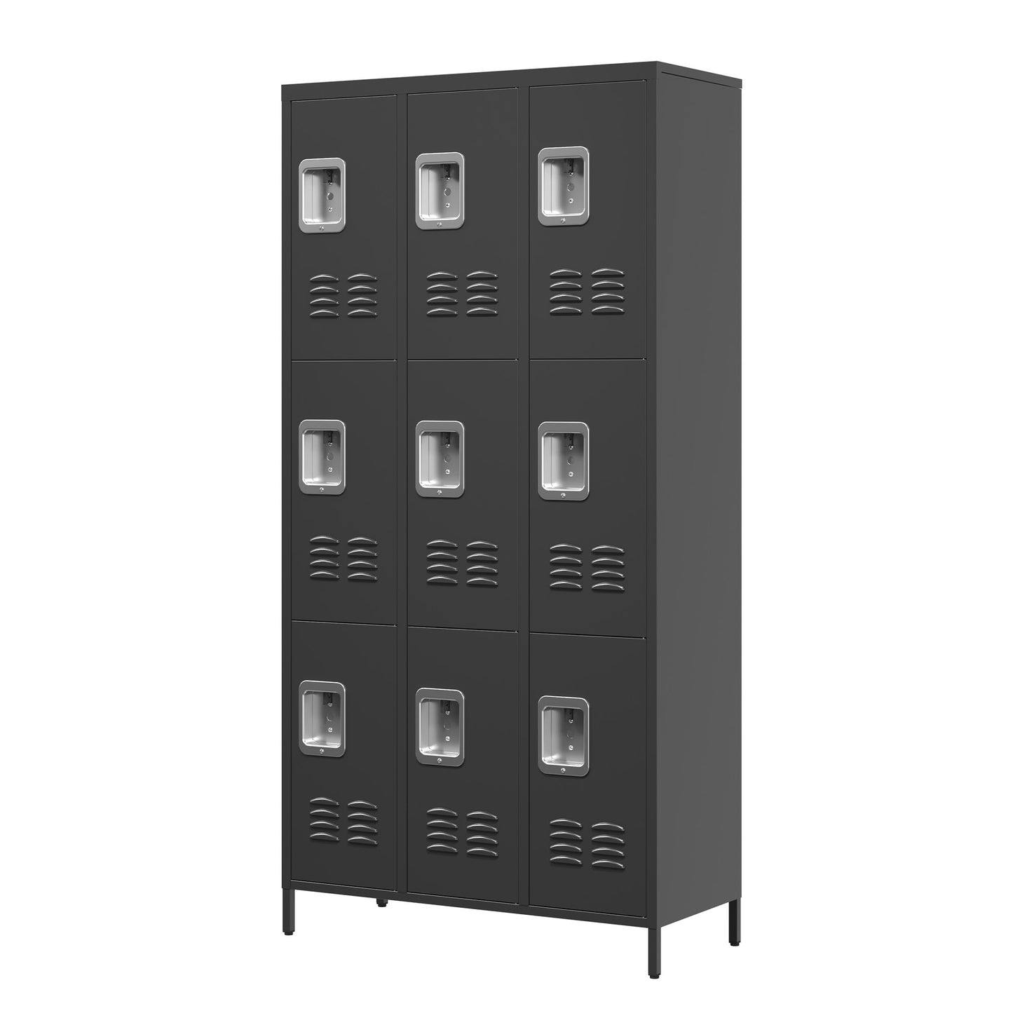 VIYET 72" 9 Door Metal Storage Locker Cabinet with Locks, Freestanding Steel Employee Locker for School, Office, Gym & Garage, Black