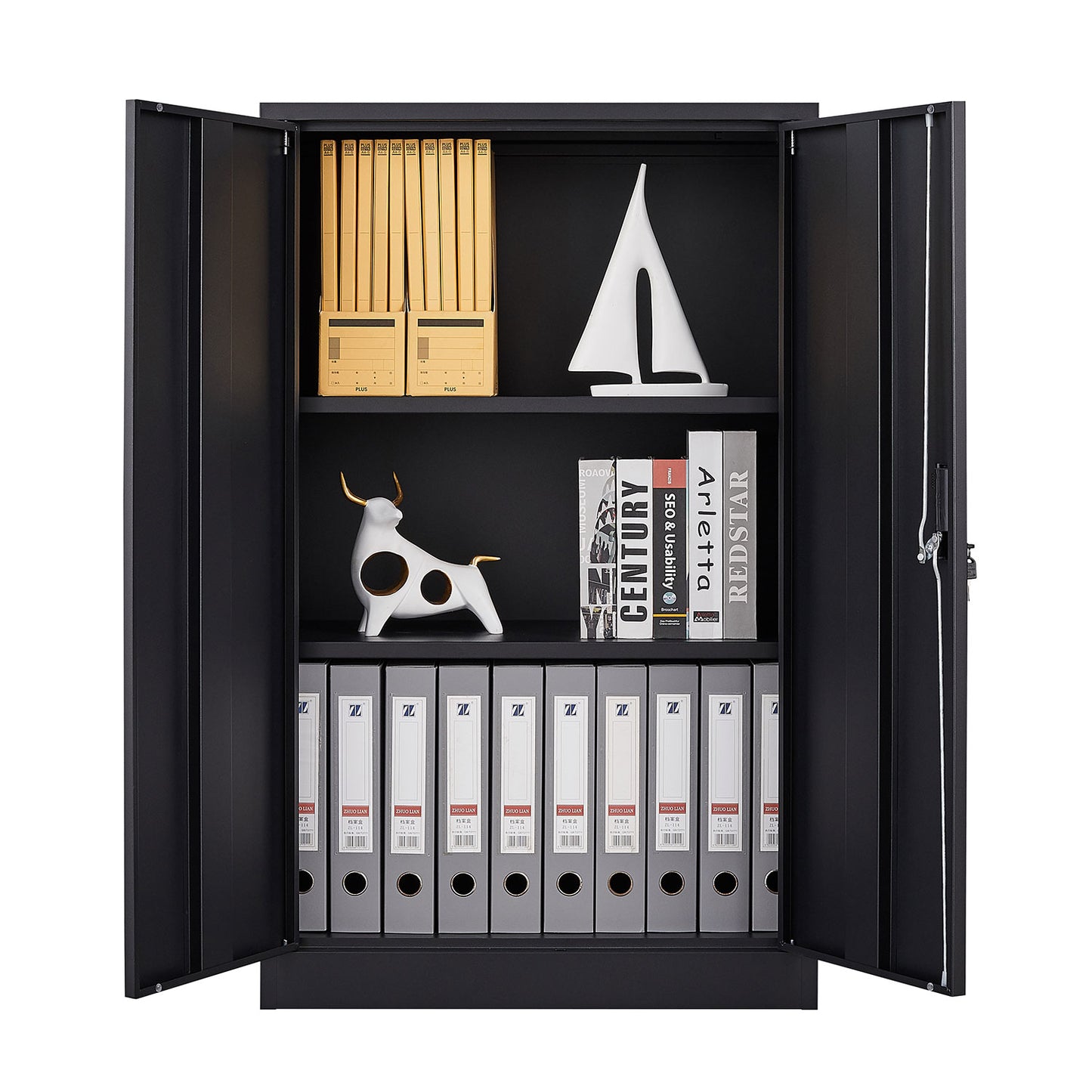 VIYET 41.97"H Metal Folding Storage Cabinet, Filing Cabinet w/ Locking Doors & Adjustable Shelf, Black