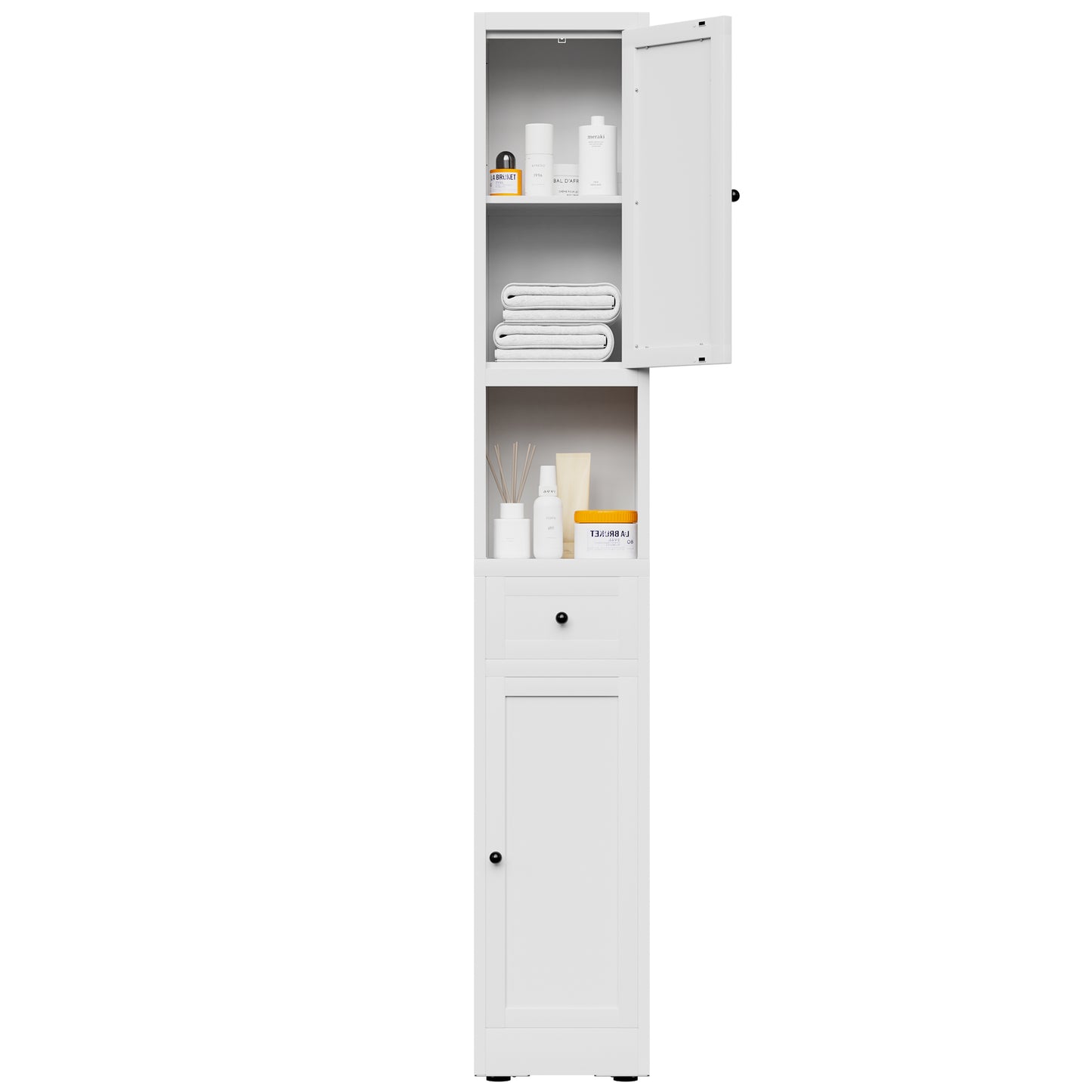 VIYET 71" Tall Bathroom Storage Cabinet, Narrow Metal Linen Cabinet with 2 Doors, Adjustable Shelves, Freestanding Storage Organizer