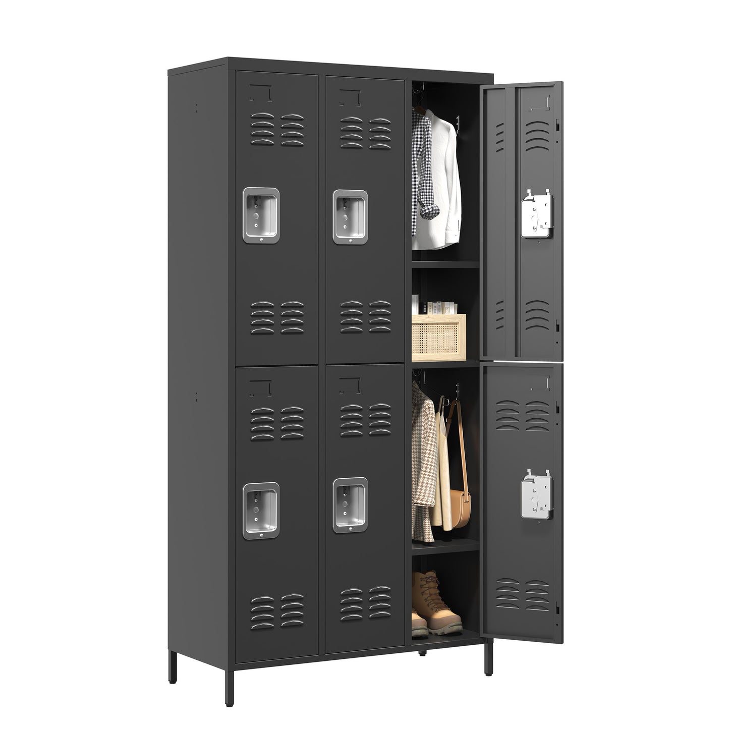 VIYET 72" 6 Door Metal Storage Locker Cabinet with Locks, Freestanding Employee Locker for Office, School, Gym, Garage & Home, Black