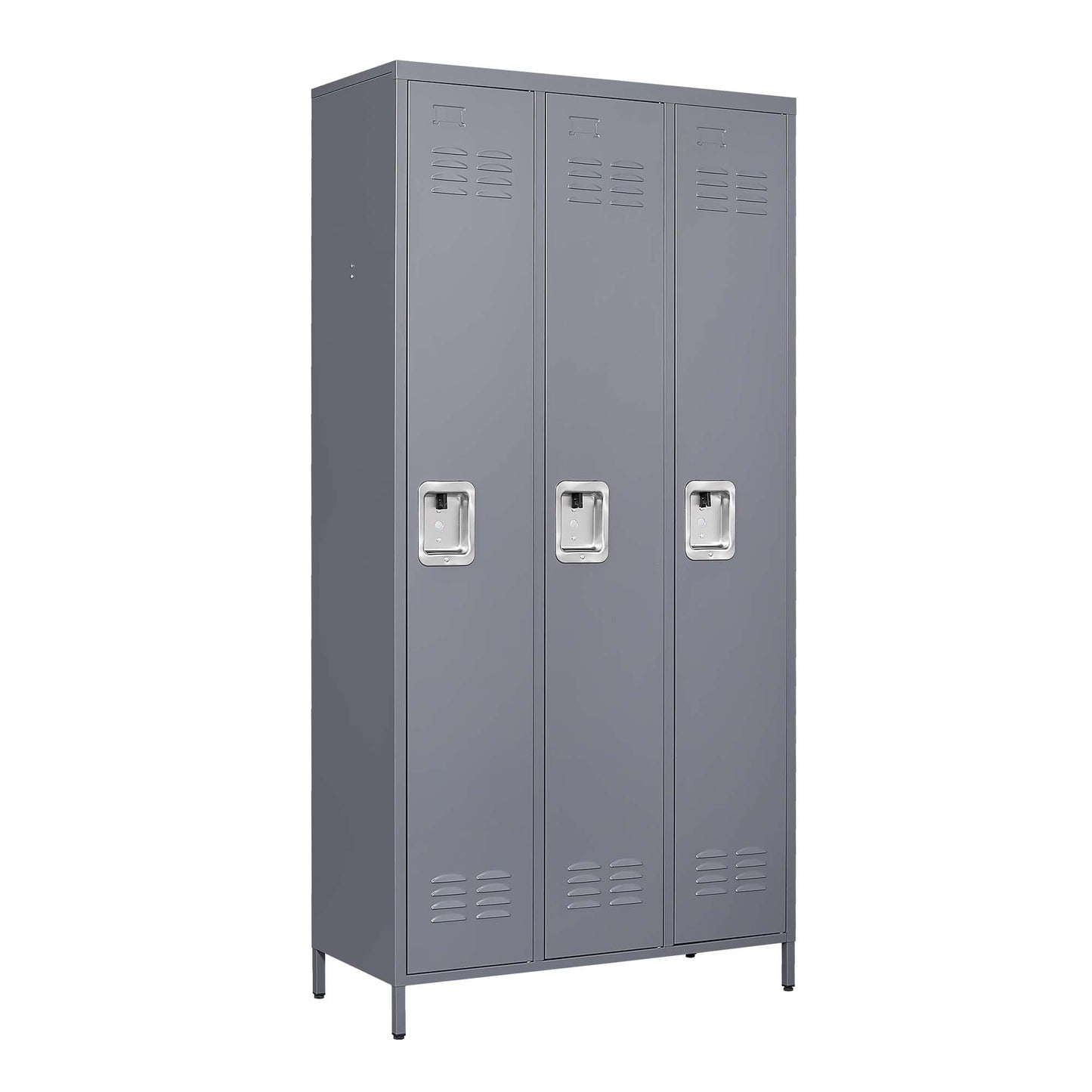 VIYET 72" 3-Door Metal Locker Cabinet, Gray Steel Storage w/ Independent Locks (Employee/Gym/Office/School Organizer)