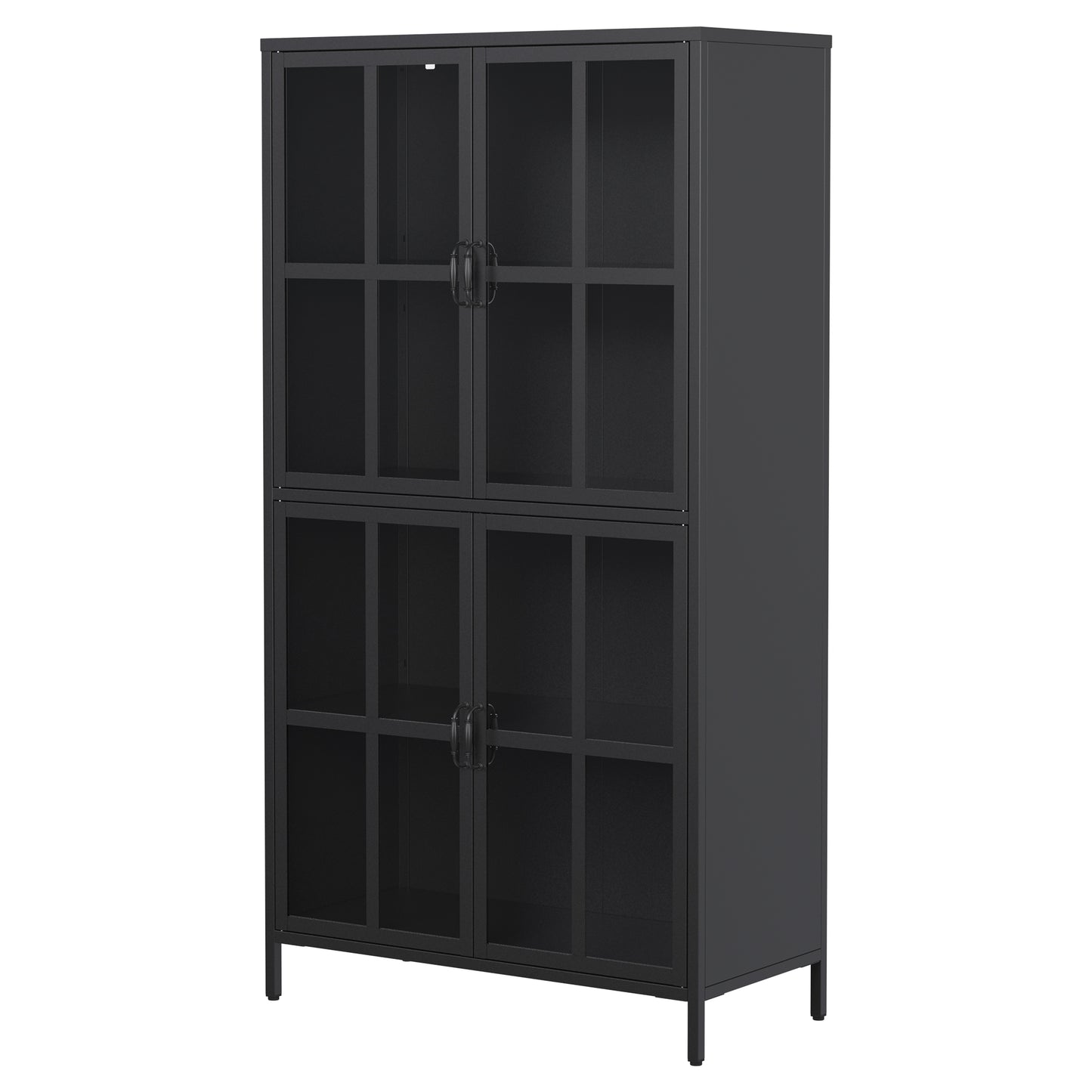 VIYET 63"H Premium Black Metal Storage Cabinet, Tempered Glass Doors + Adjustable Shelves, Anti-Tipping & Magnetic Silent Closure for Home/Office