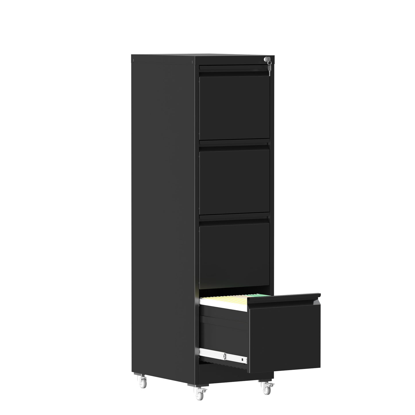 VIYET 52"H 4-Drawer Locking Vertical File Cabinet on Wheels, Black Heavy-Duty Metal Cabinet for Home/Office, Fits Legal/Letter