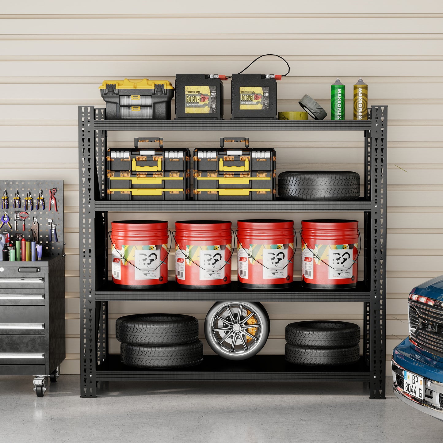 VIYET 69"H 5000LBS Industrial Shelving, 4-Tier Adjustable Heavy Duty Metal Garage Rack, Black for Warehouse Gym