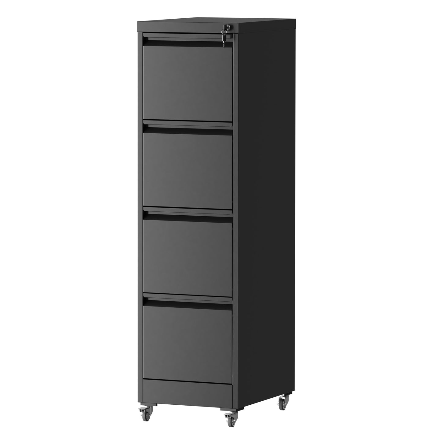 VIYET 52"H 4-Drawer Locking Vertical File Cabinet on Wheels, Black Heavy-Duty Metal Cabinet for Home/Office, Fits Legal/Letter