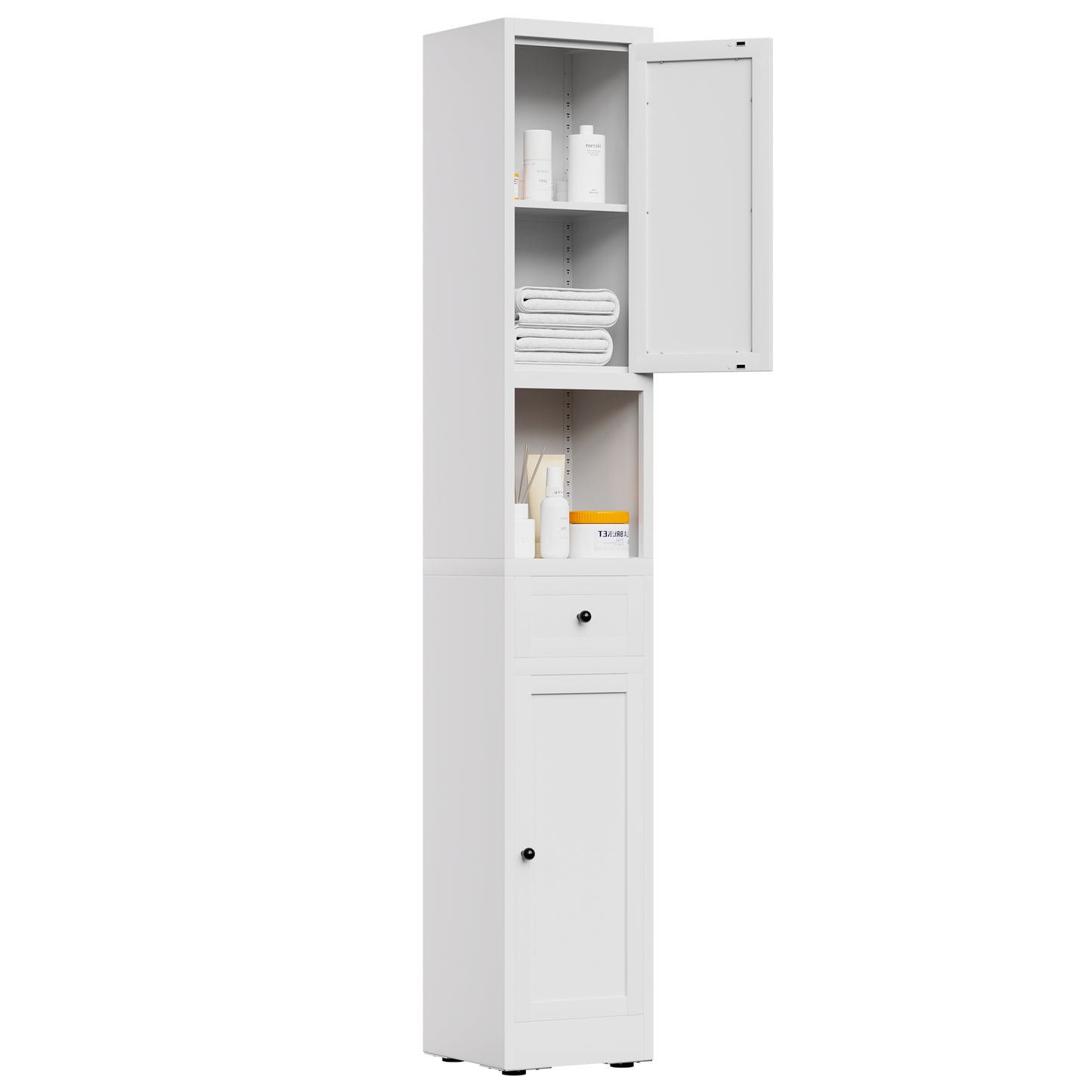 VIYET 71" Tall Bathroom Storage Cabinet, Narrow Metal Linen Cabinet with 2 Doors, Adjustable Shelves, Freestanding Storage Organizer