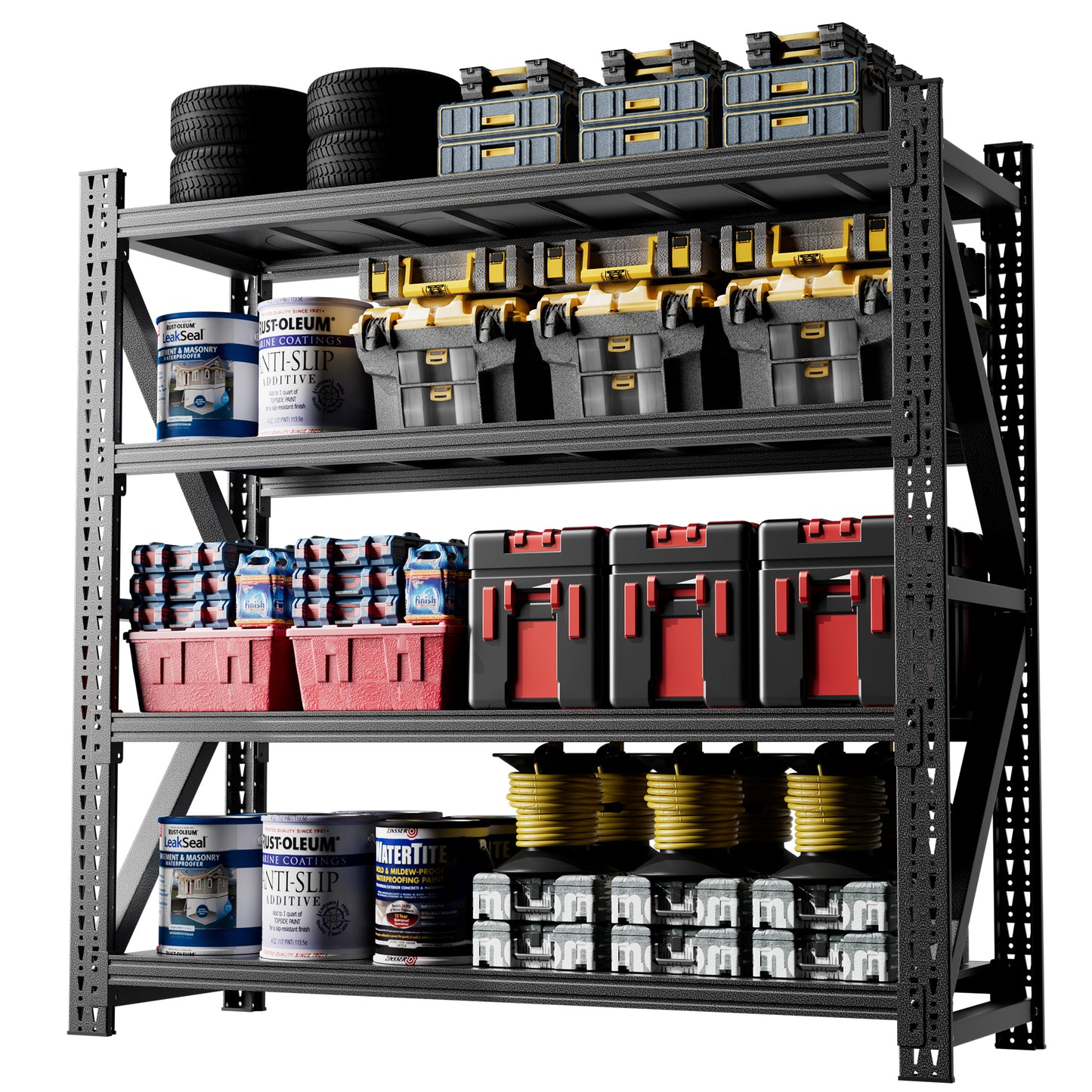 VIYET 69"H 5000LBS Industrial Shelving, 4-Tier Adjustable Heavy Duty Metal Garage Rack, Black for Warehouse Gym