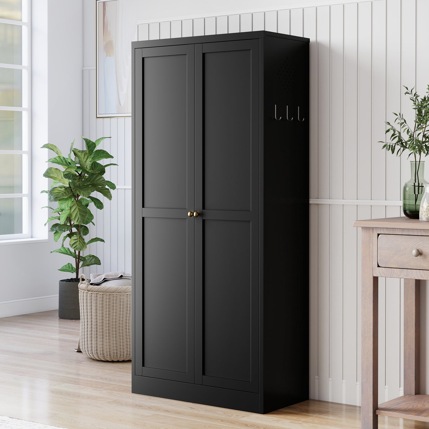 VIYET 61" Black Metal Kitchen Pantry Cabinet, 4 Adjustable Shelves 110lb Capacity, Heavy Duty Freestanding Organizer