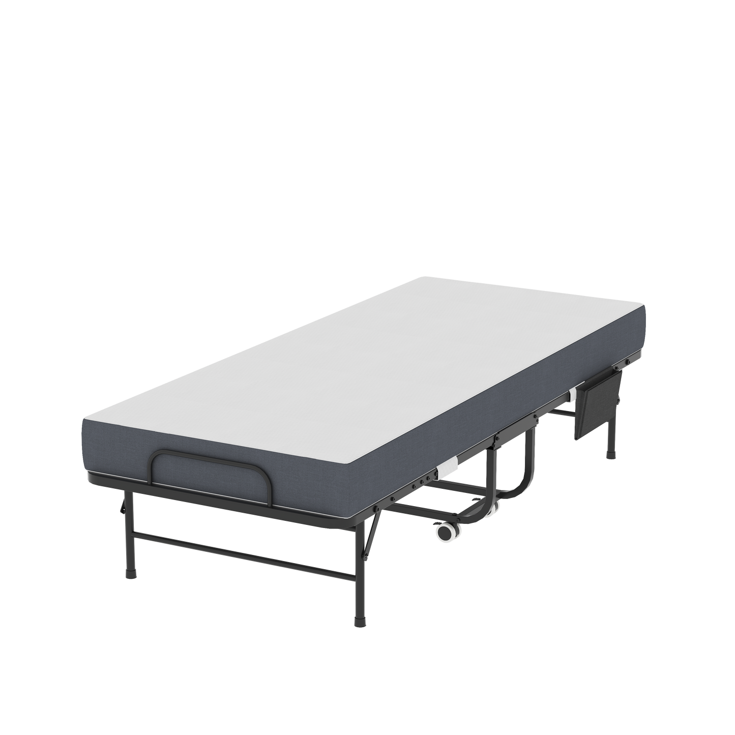 VIYET Twin Folding Rollaway Guest Bed with Side Storage Pocket, 5" Memory Foam Mattress, 450LB Heavy Duty Bed with Wheels