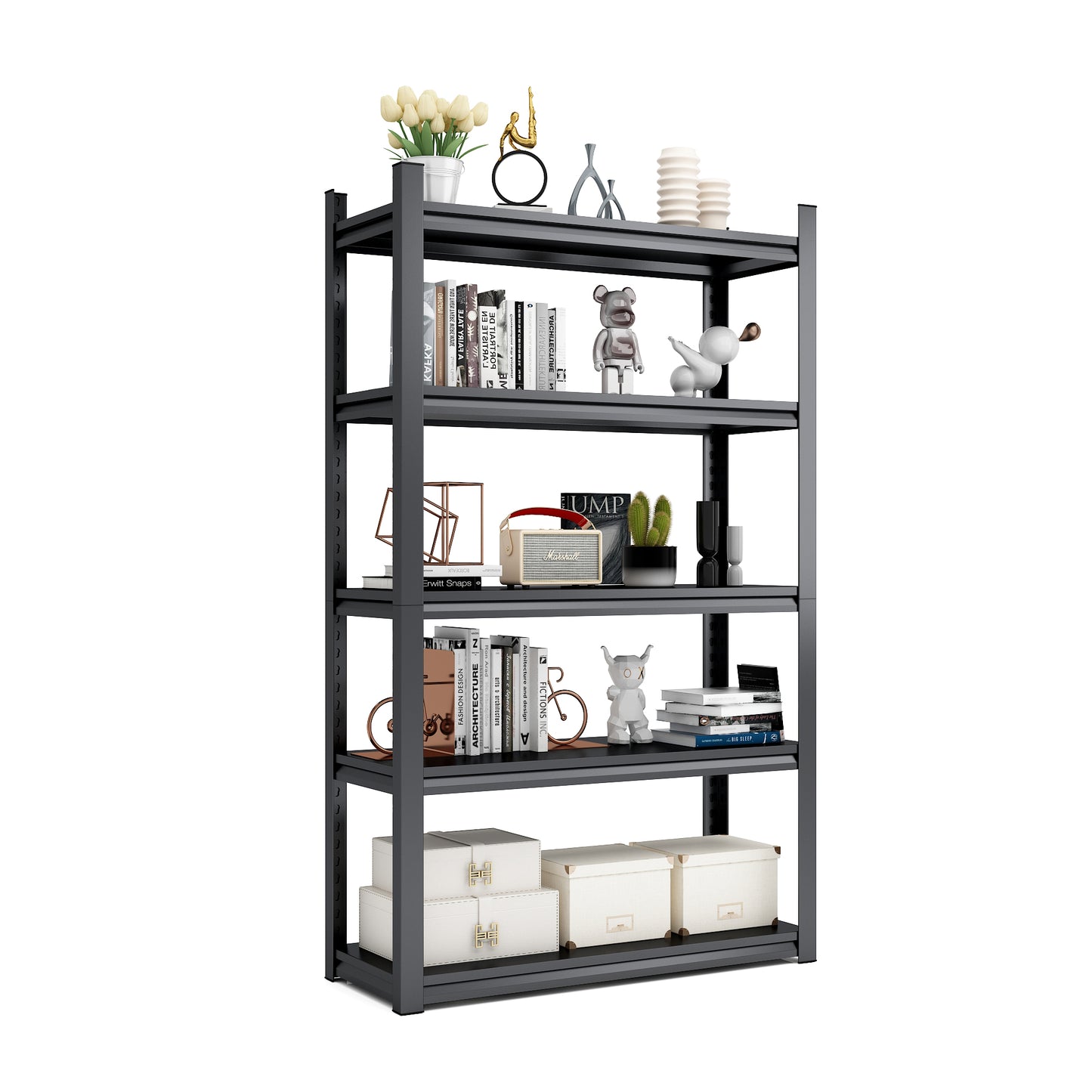 VIYET 78" 5-Tier Extra Wide Heavy-Duty Metal Storage Shelves - 2000lbs Capacity Adjustable Shelving for Garage, Warehouse & Gym, Black
