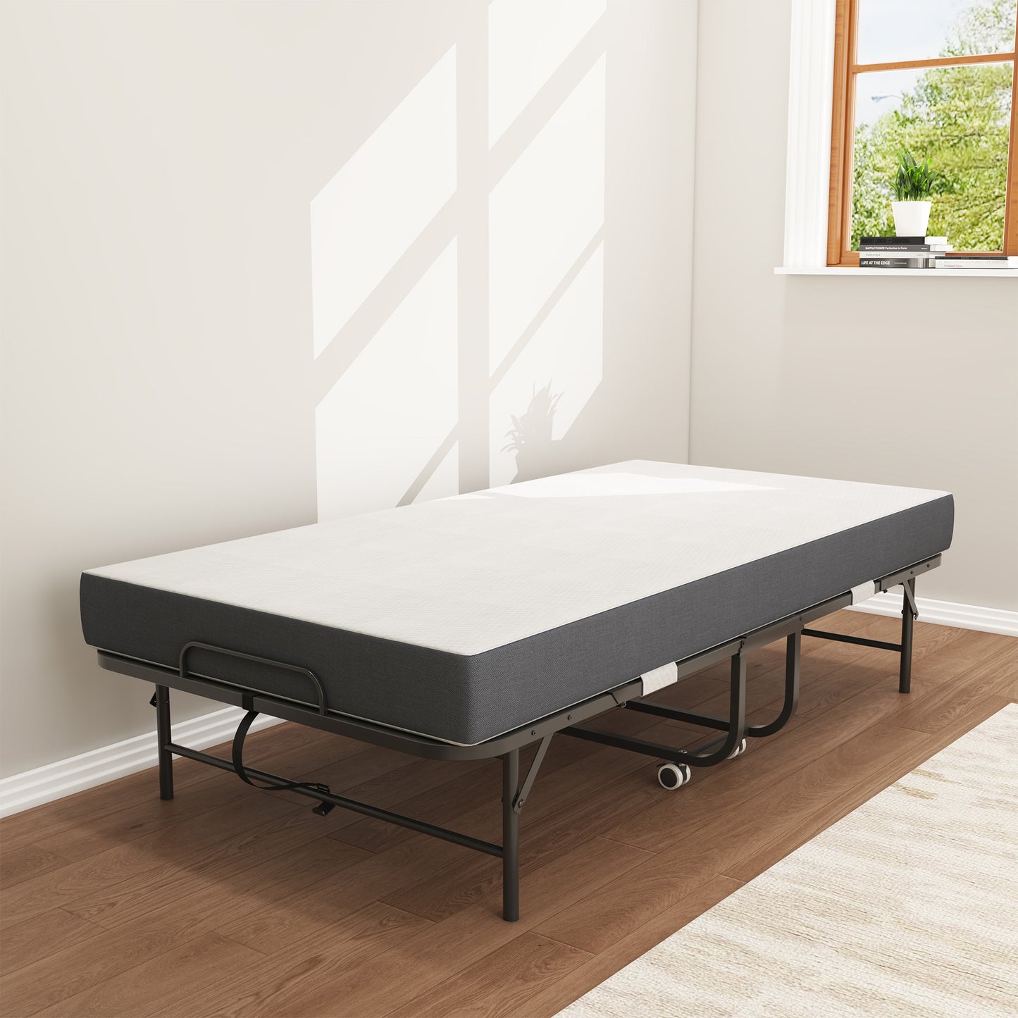 VIYET 12.60''H Extra Long Folding Bed for Tall People, 450LBS Heavy Duty Rollaway Guest Bed with 5" Memory Foam Mattress, Portable Twin Size Bed