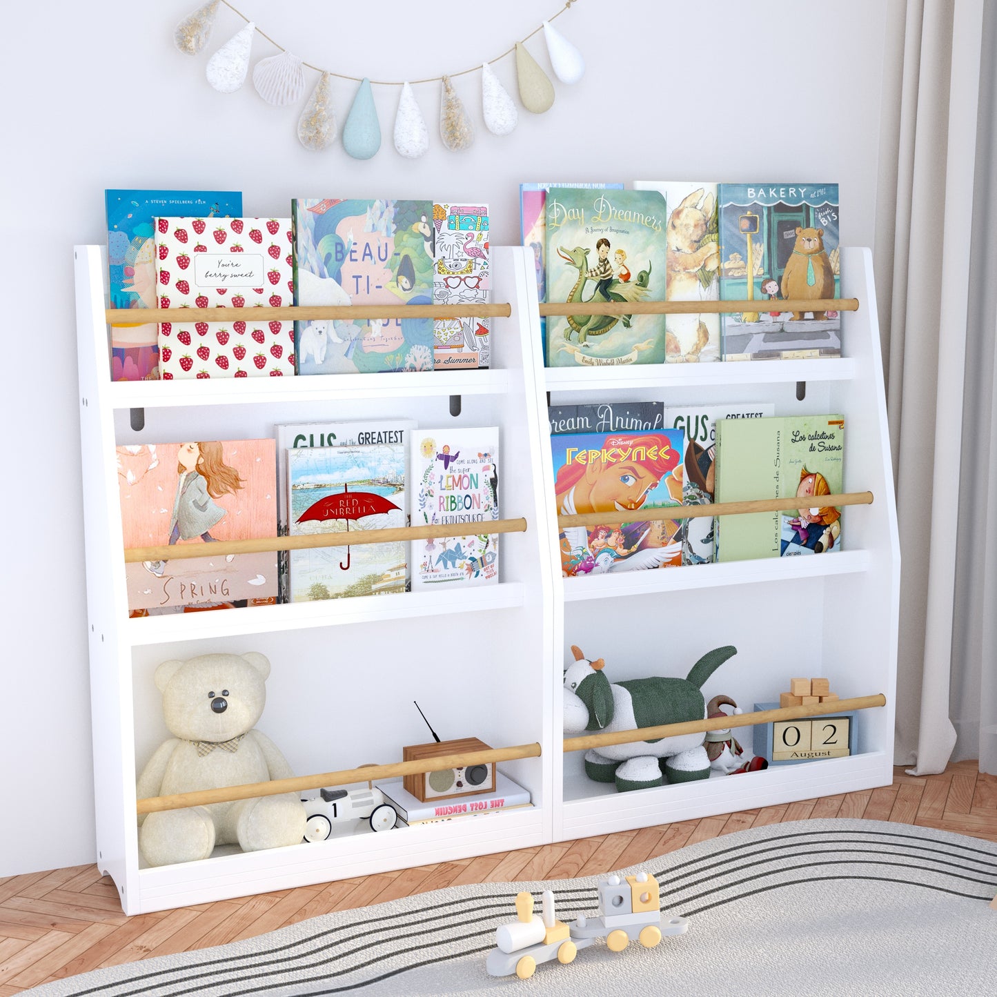VIYET 3 Tier Kids Bookshelf, Front Facing Book Display Rack for Toddlers, Wooden Book Organizer for Bedroom, Playroom, Nursery and Classroom, White