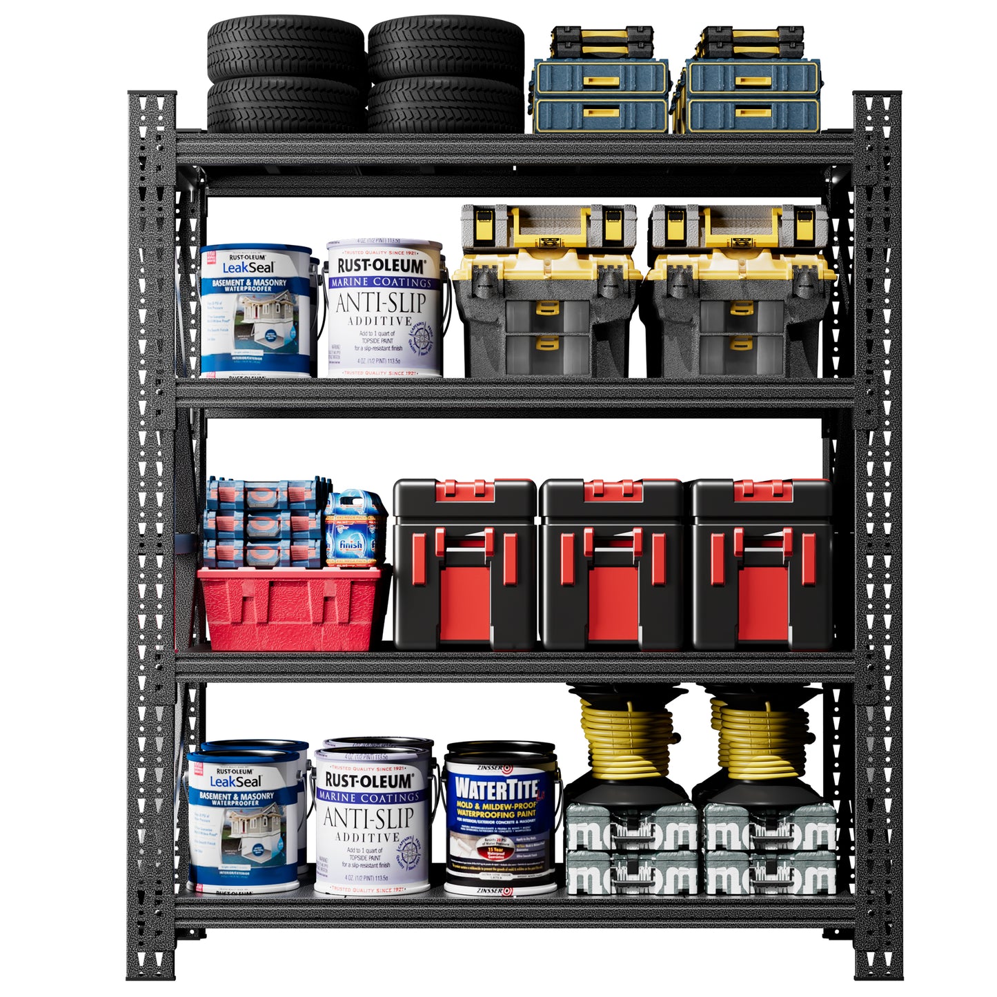 VIYET 69"H 4-Tier Heavy Duty Metal Garage Storage Shelves, 4000 LBS Adjustable Industrial Steel Shelving Unit, Open Rack for Warehouse Basement Workshop, Black