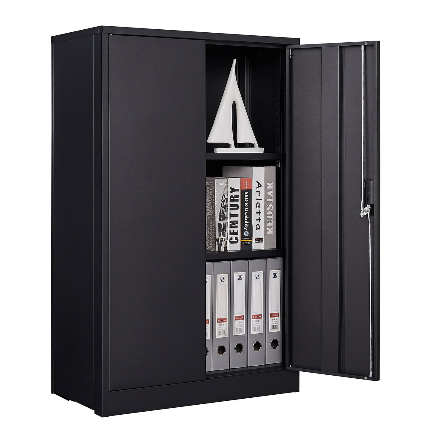 VIYET 41.97"H Metal Folding Storage Cabinet, Filing Cabinet w/ Locking Doors & Adjustable Shelf, Black