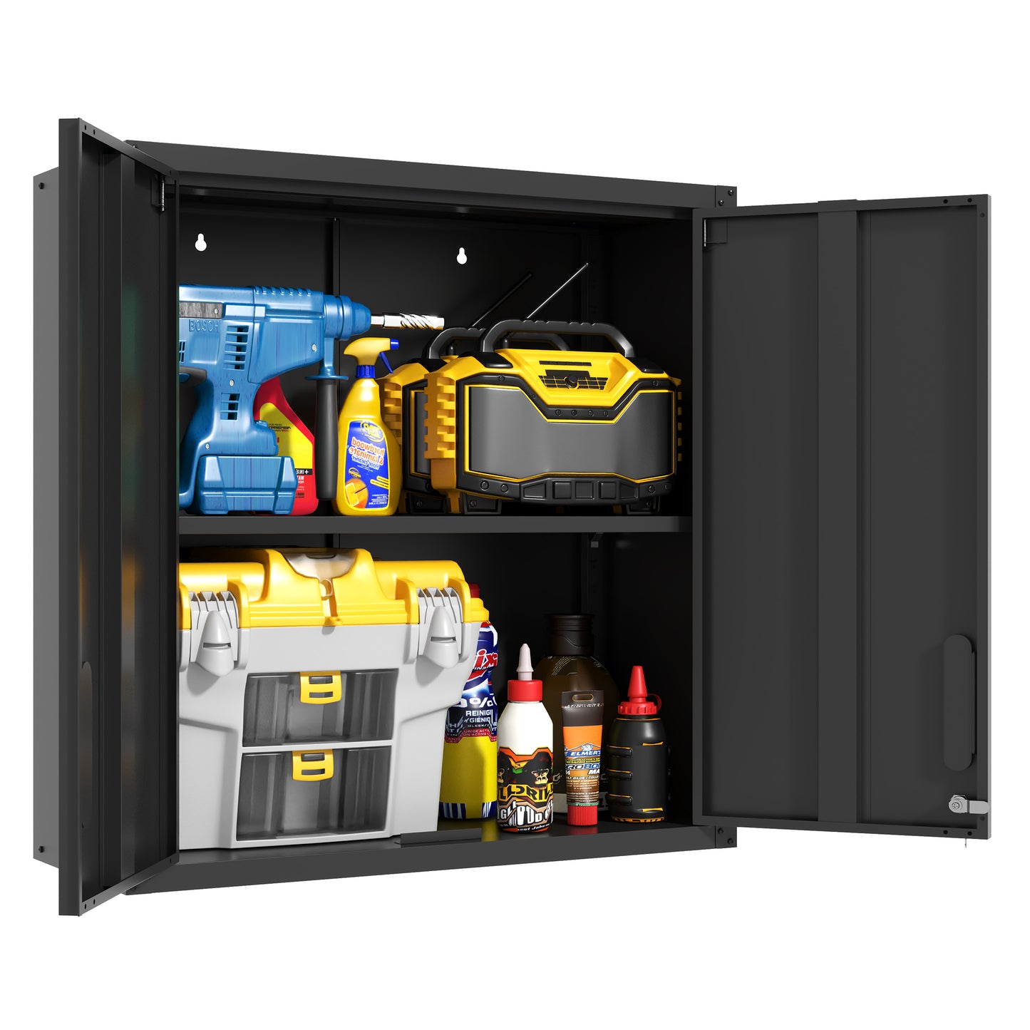 VIYET 30"H Wall-Mounted Metal Tool Storage Cabinet,2 Locking Doors,1 Adjustable Shelf&1 Open Drawer, for Garage/Office/Warehouse, Assembly Required