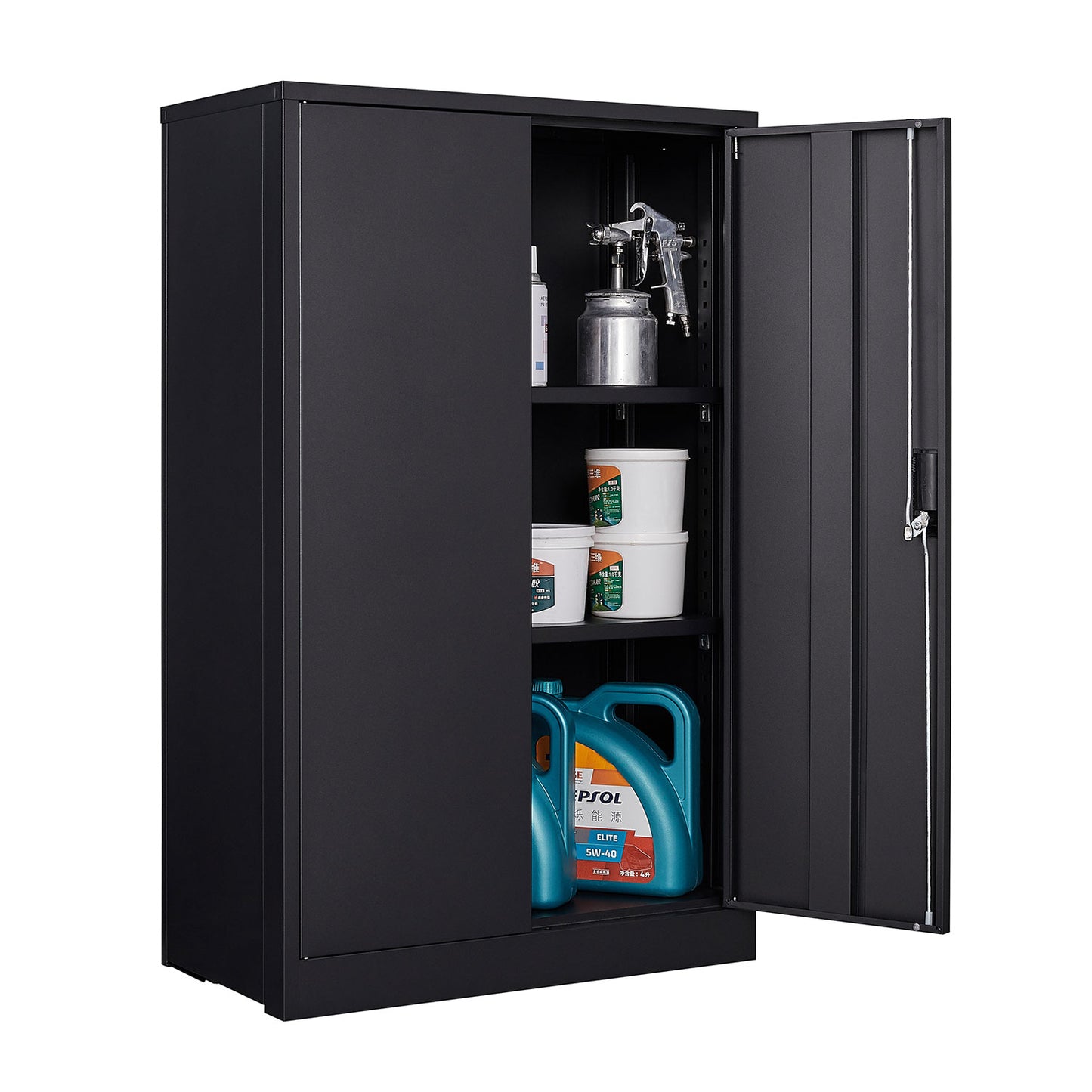 VIYET 41.97"H Metal Folding Storage Cabinet, Filing Cabinet w/ Locking Doors & Adjustable Shelf, Black