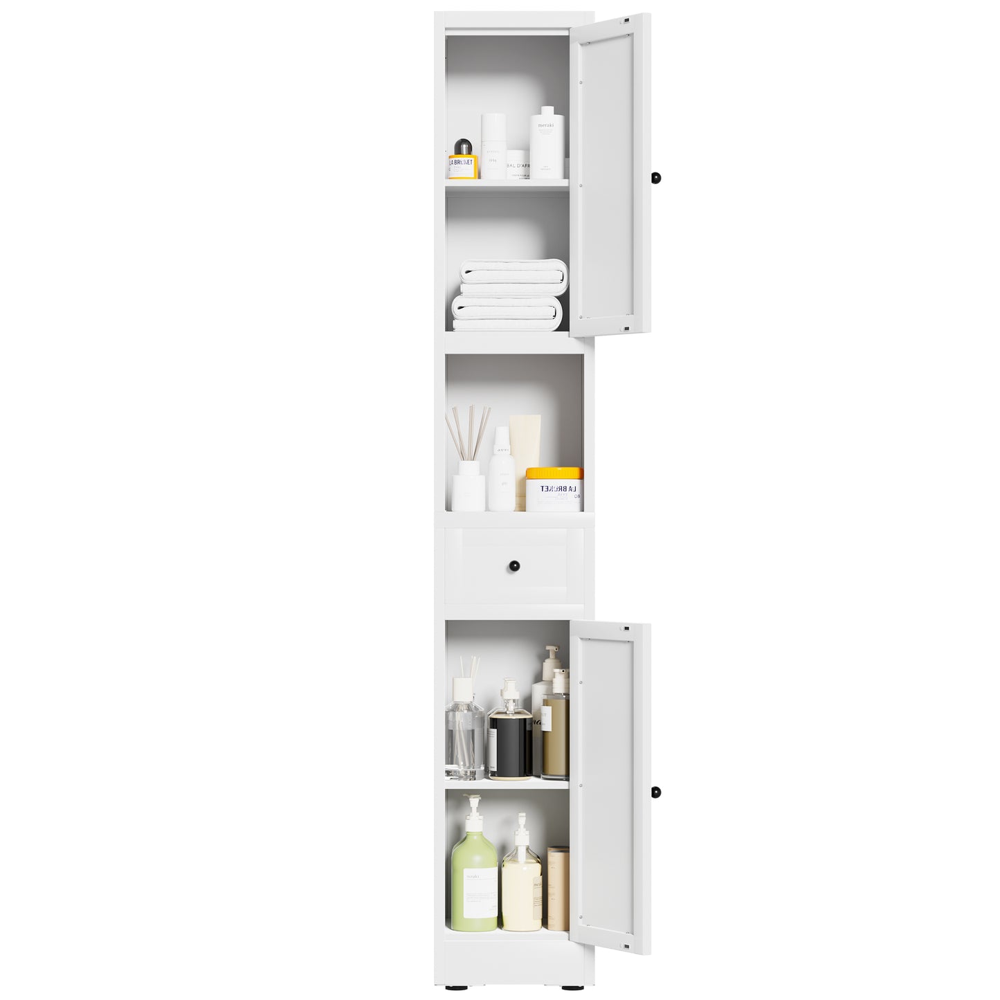 VIYET 71" Tall Bathroom Storage Cabinet, Narrow Metal Linen Cabinet with 2 Doors, Adjustable Shelves, Freestanding Storage Organizer
