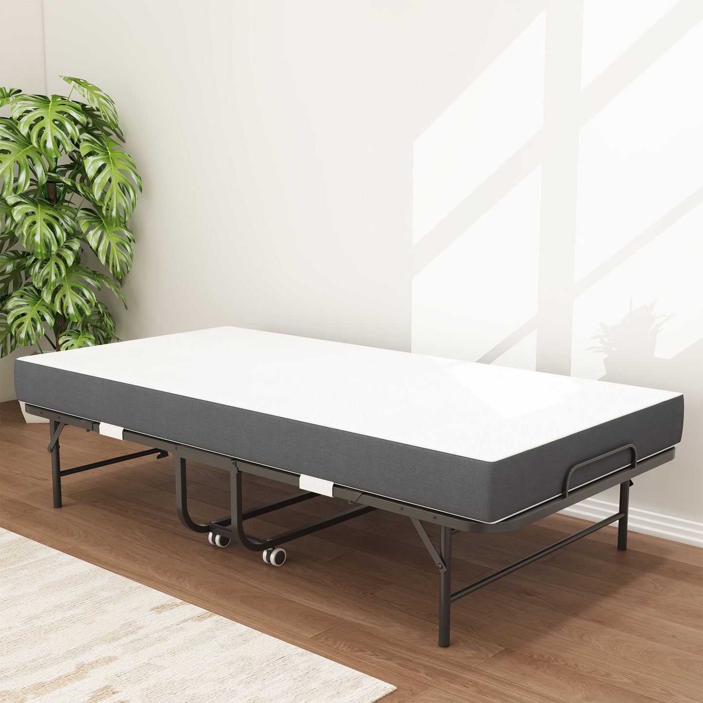 VIYET 12.60''H Extra Long Folding Bed for Tall People, 450LBS Heavy Duty Rollaway Guest Bed with 5" Memory Foam Mattress, Portable Twin Size Bed
