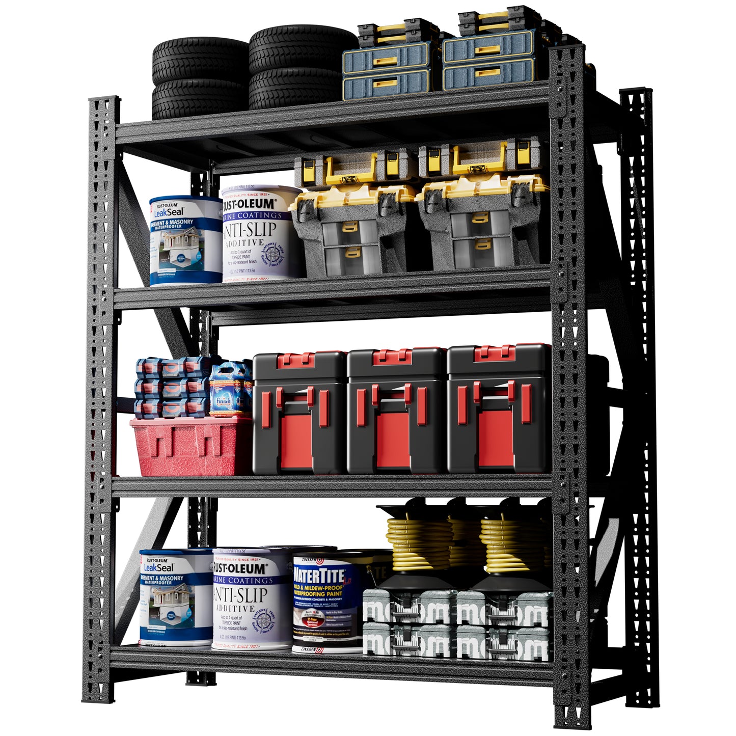 VIYET 69"H 4-Tier Heavy Duty Metal Garage Storage Shelves, 4000 LBS Adjustable Industrial Steel Shelving Unit, Open Rack for Warehouse Basement Workshop, Black