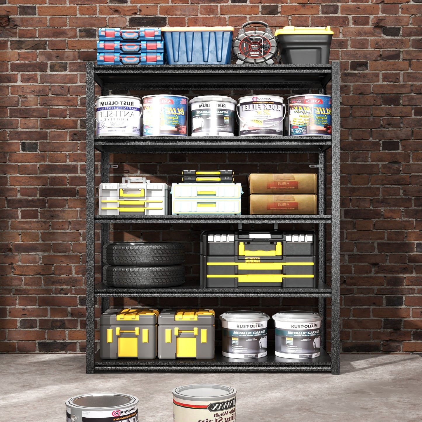 VIYET 72" 5-Tier Heavy-Duty Metal Storage Shelves - 2000lbs Total Capacity Adjustable 35.4" W Rack for Garage, Kitchen & Warehouse, Black