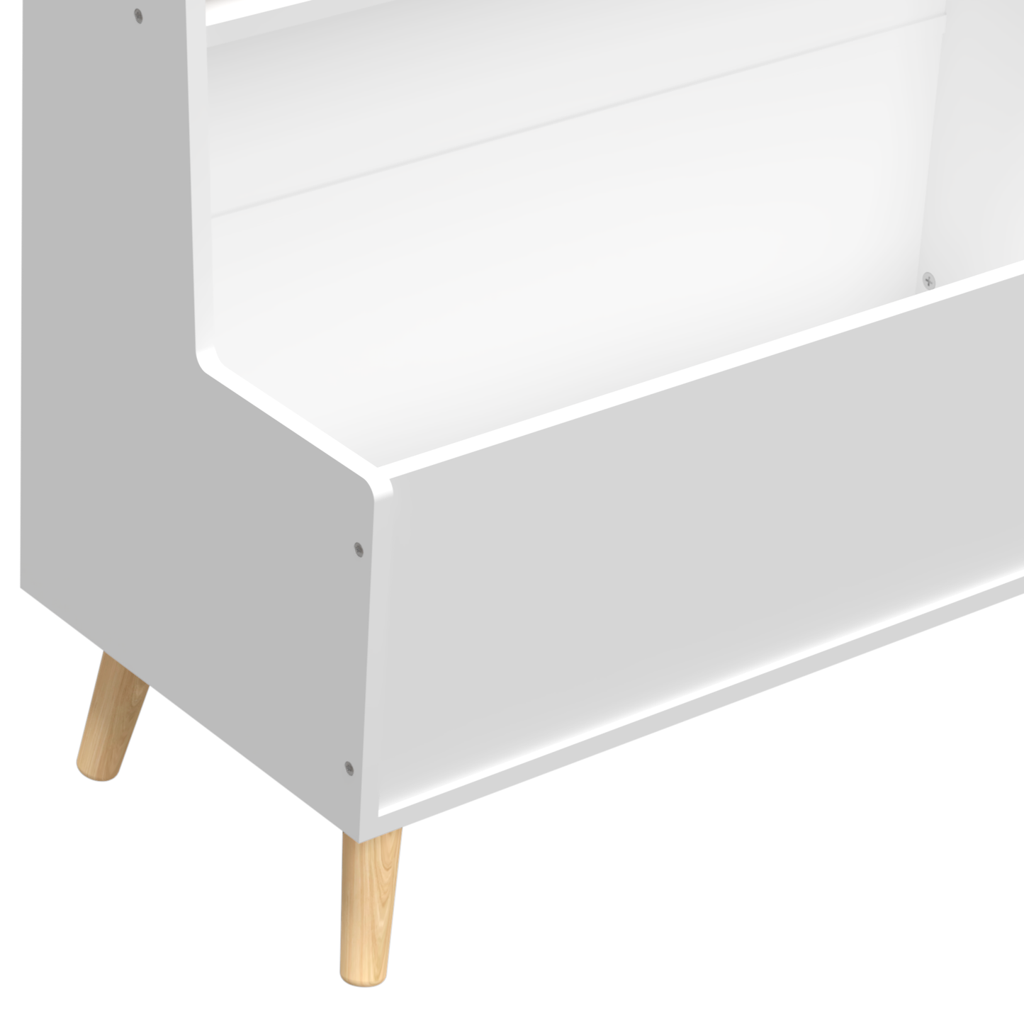 VIYET 37" Kids Bookshelf & Toy Organizer - White MDF+Pine Legs, 2 Shelves, Storage Bin, Anti-Tipping