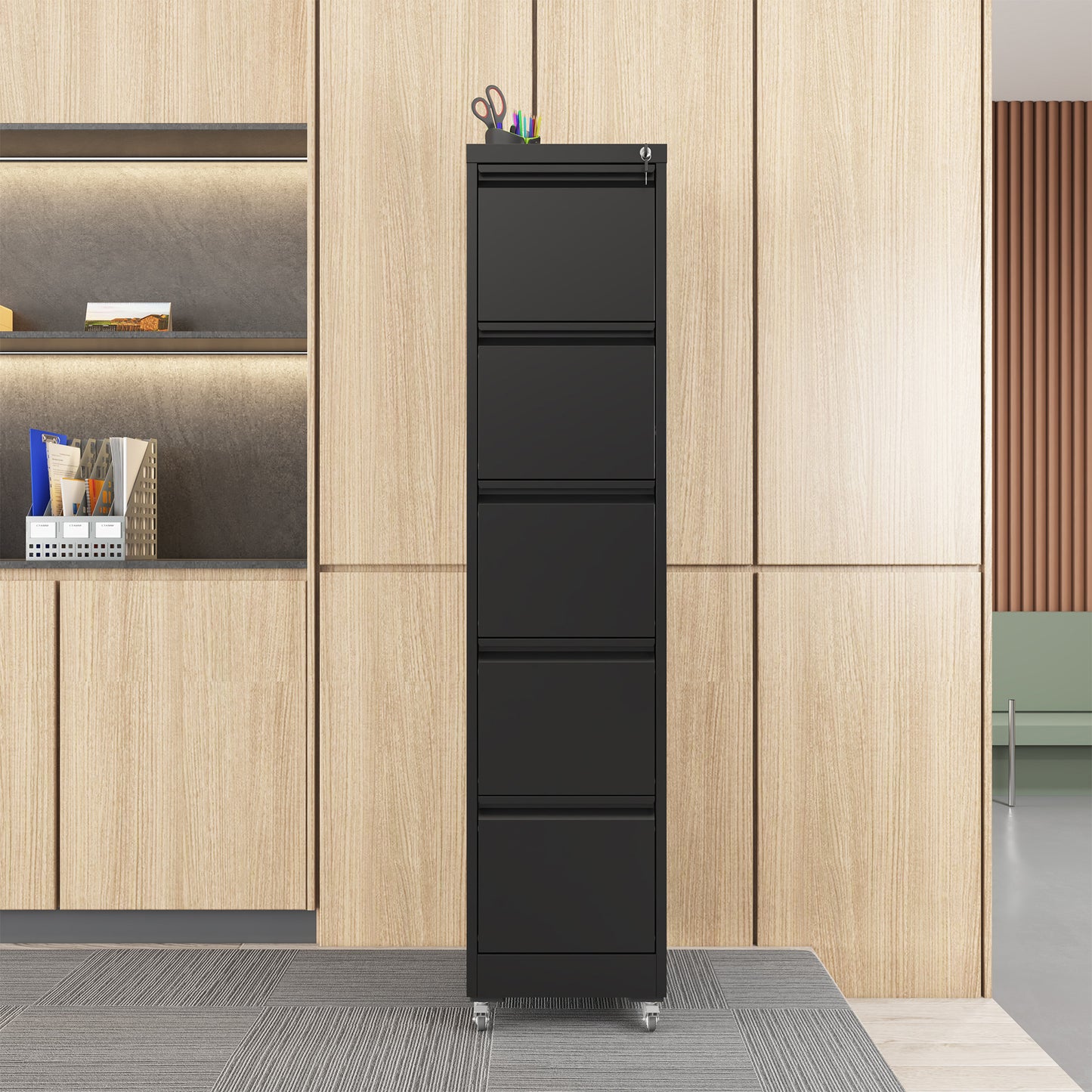 VIYET 64"H 5-Drawer Metal Vertical File Cabinet with Lock & Wheels,Heavy-Duty Storage for Home Office, Fits A4/Letter/Legal (Assembly Required)
