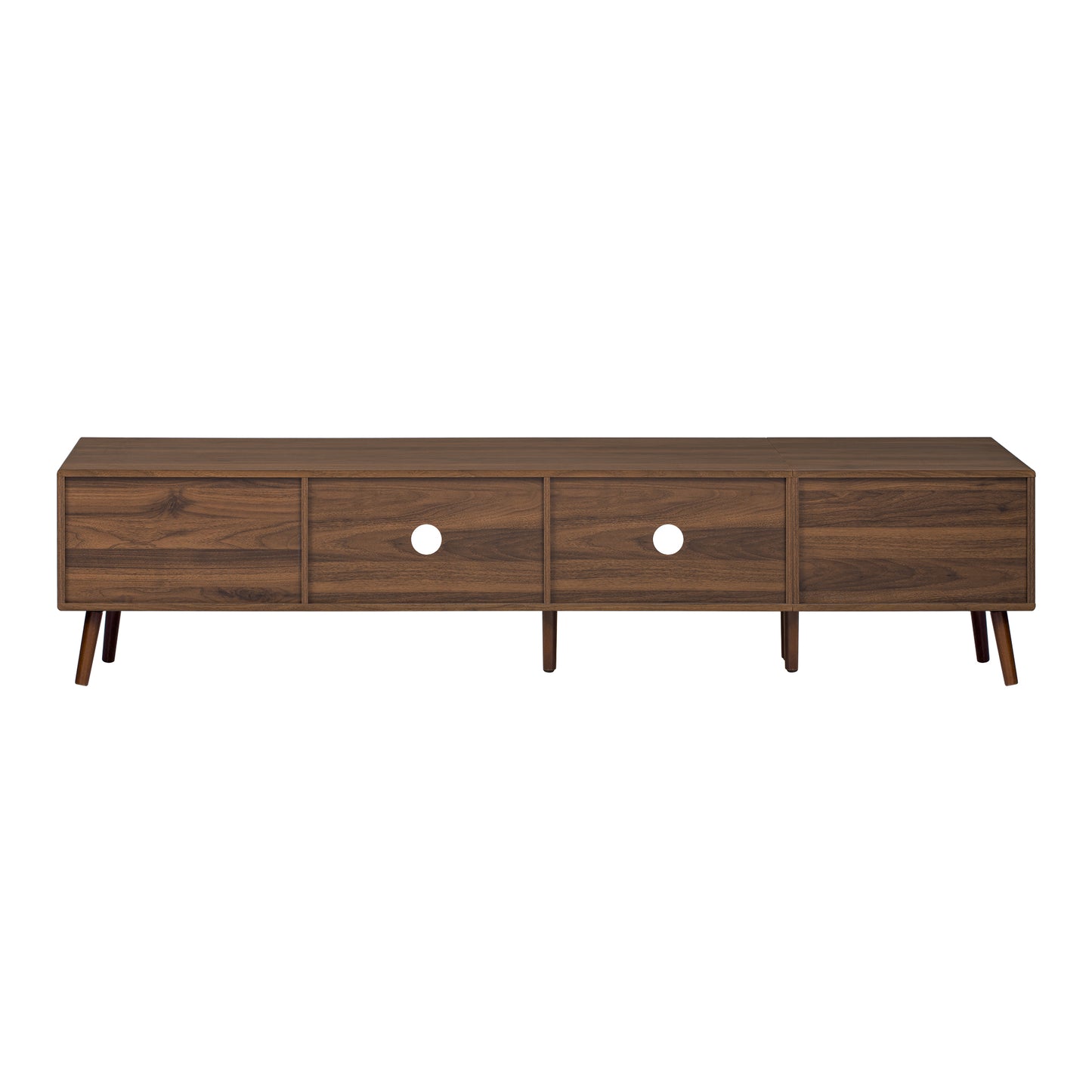 VIYET 77"Modern Minimal TV Stand, Wood-Grain Glass-Door Media Console (for TVs up to 85"), Solid Wood+MDF Storage Cabinet