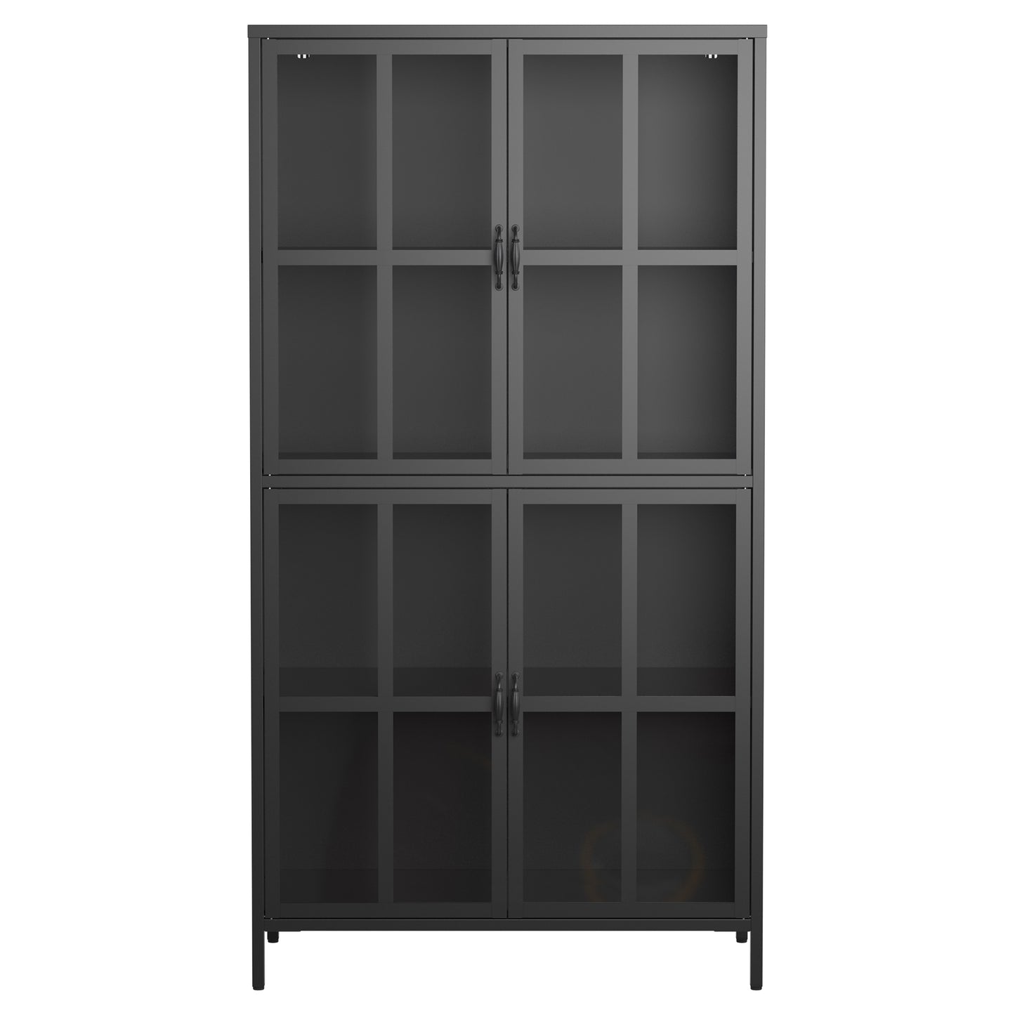 VIYET 63"H Premium Black Metal Storage Cabinet, Tempered Glass Doors + Adjustable Shelves, Anti-Tipping & Magnetic Silent Closure for Home/Office