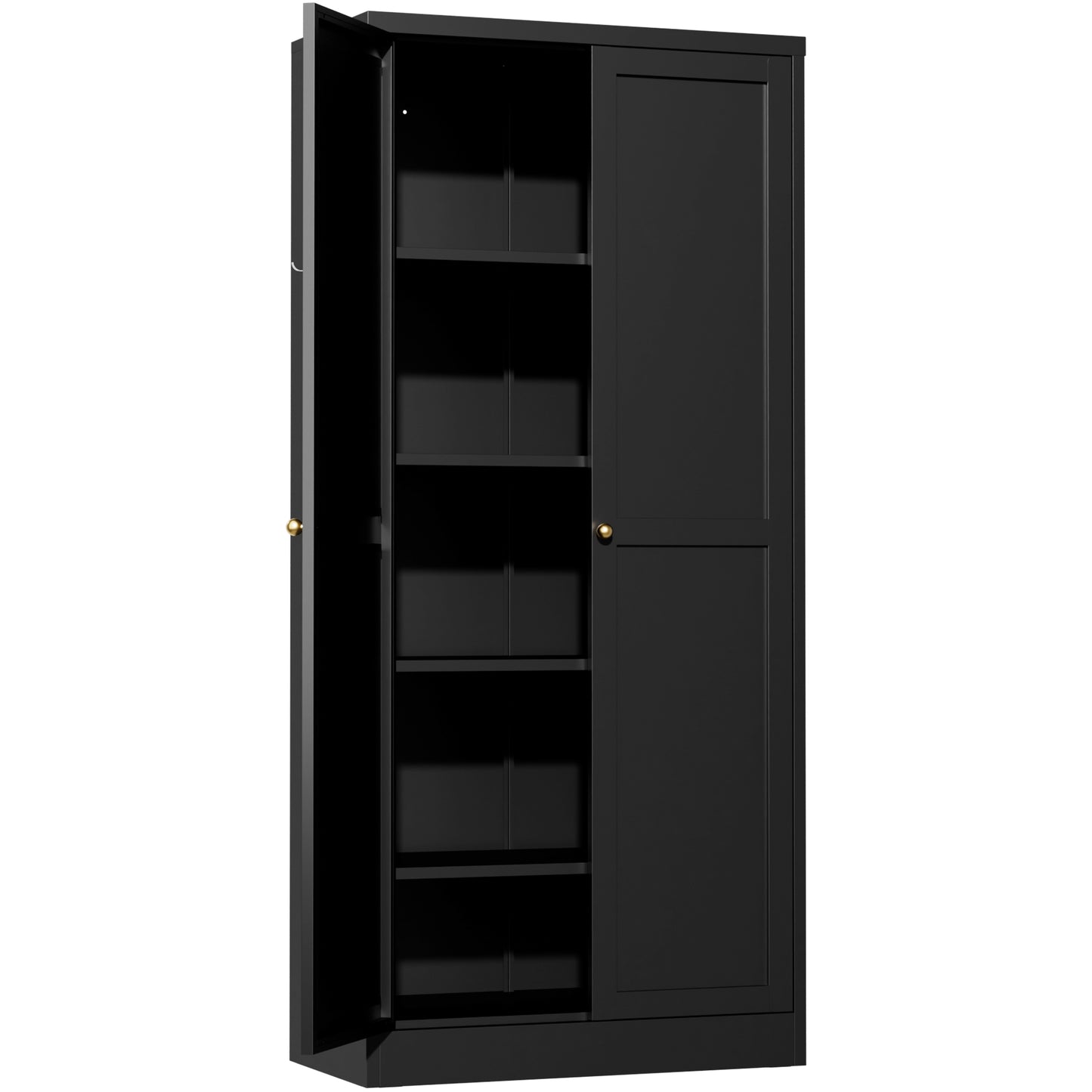 VIYET 61" Black Metal Kitchen Pantry Cabinet, 4 Adjustable Shelves 110lb Capacity, Heavy Duty Freestanding Organizer