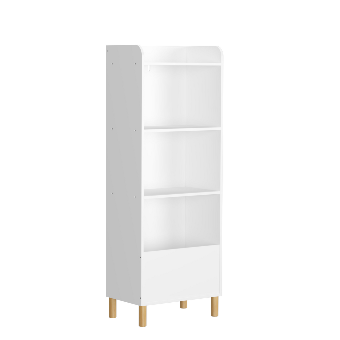 VIYET 51" Kids 4-Tier Bookcase, White MDF+Pine Legs Storage Organizer w/ Anti-Tipping Device (Nursery/Playroom Display Rack)
