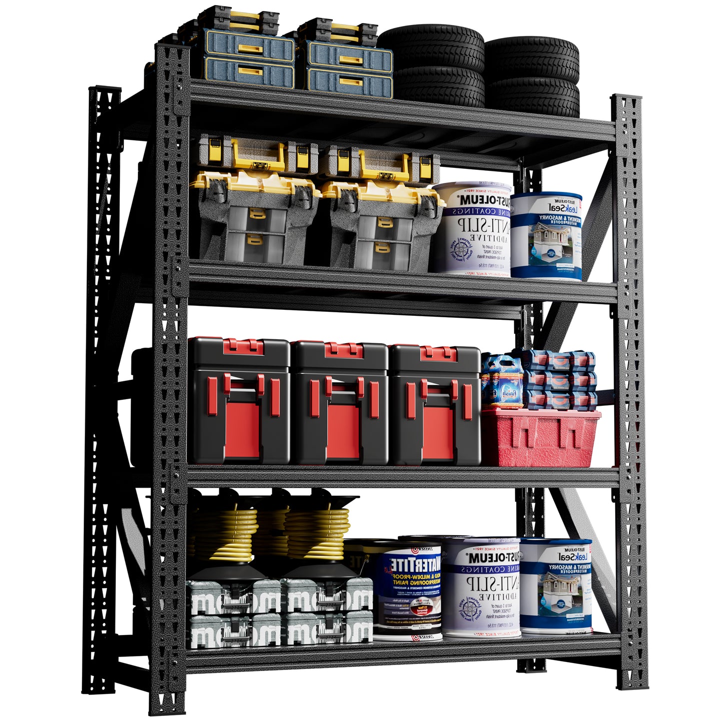 VIYET 69"H 4-Tier Heavy Duty Metal Garage Storage Shelves, 4000 LBS Adjustable Industrial Steel Shelving Unit, Open Rack for Warehouse Basement Workshop, Black