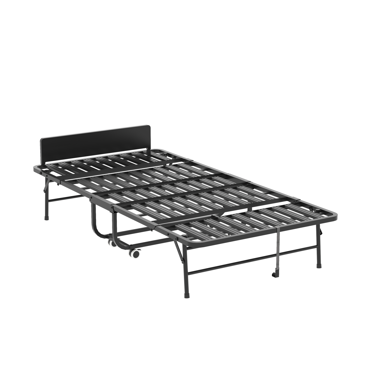 VIYET Twin Folding Rollaway Guest Bed with Adjustable Headboard, 5" Memory Foam Mattress, 450LB Portable Bed with Wheels