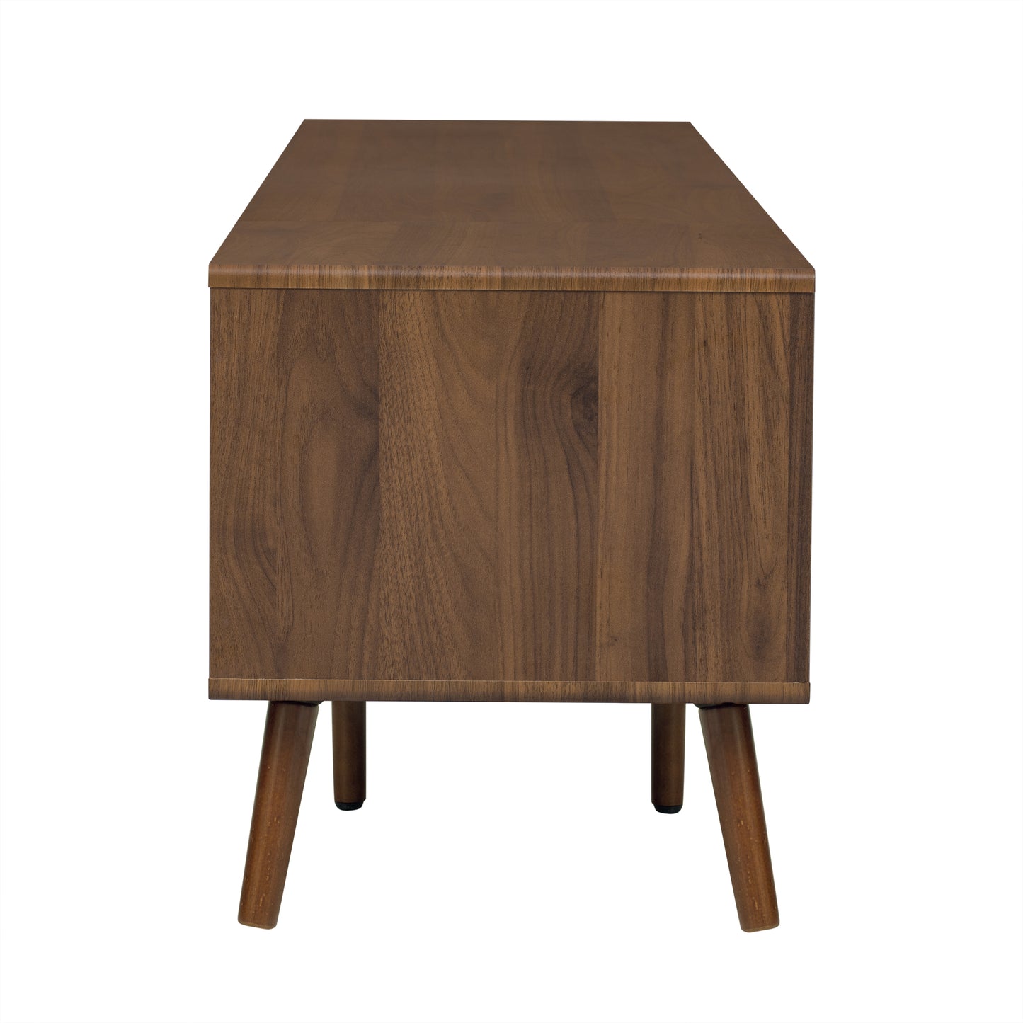 VIYET 77"Modern Minimal TV Stand, Wood-Grain Glass-Door Media Console (for TVs up to 85"), Solid Wood+MDF Storage Cabinet